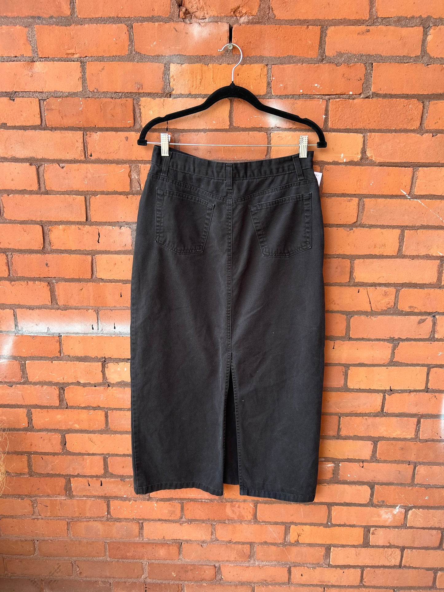 90’s Vintage Black Cotton Midi Skirt / 30 Waist