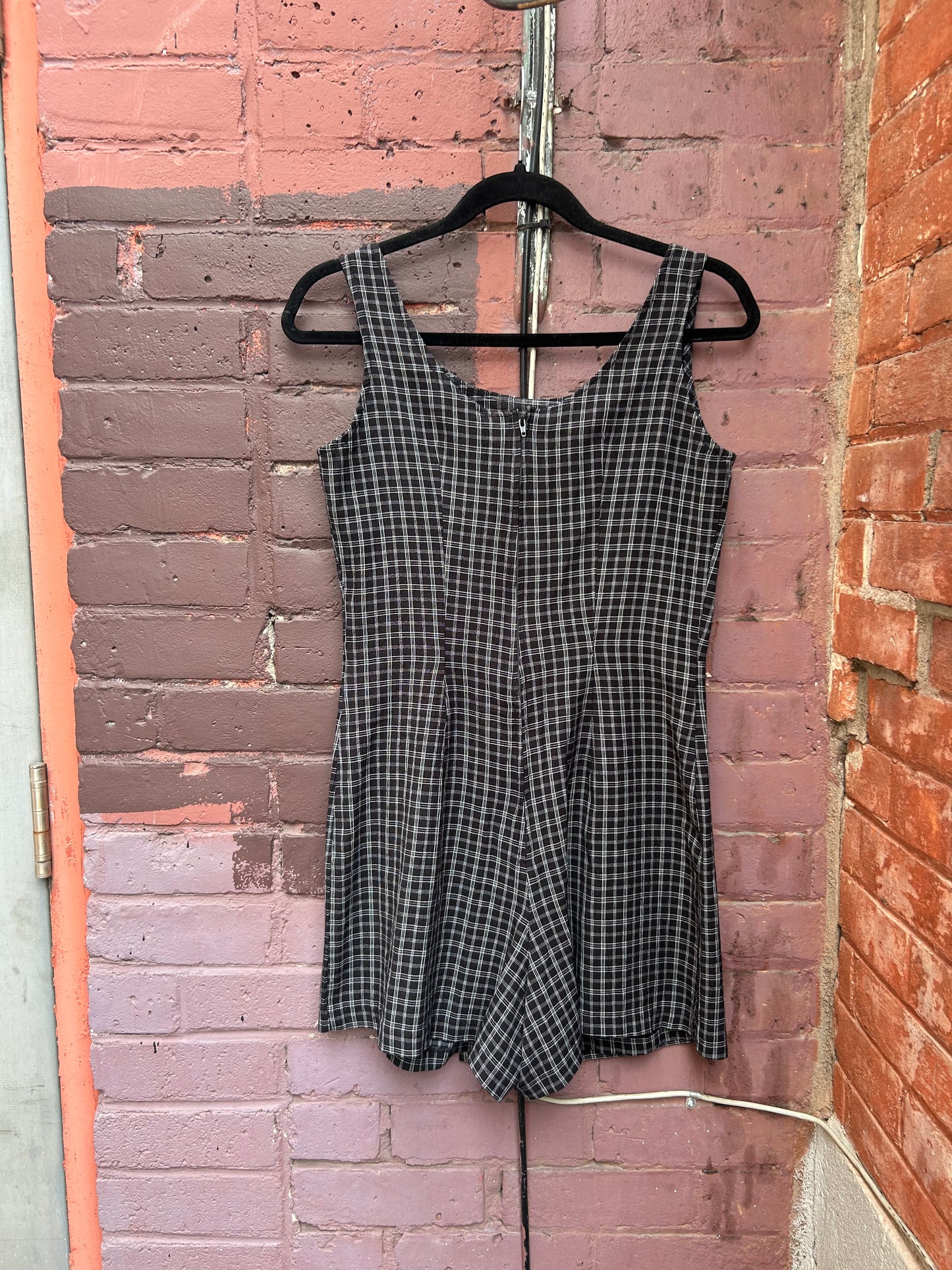 90's Vintage Black & White Plaid Romper / Size 6