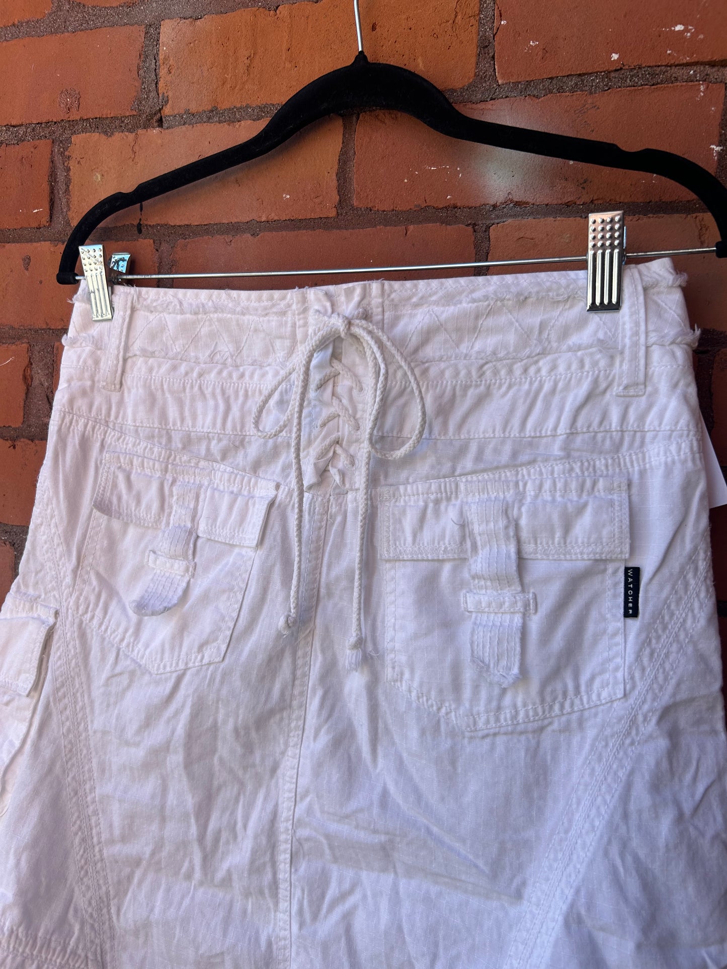 Y2K Vintage White Tie Cargo Midi Skirt / 30 Waist