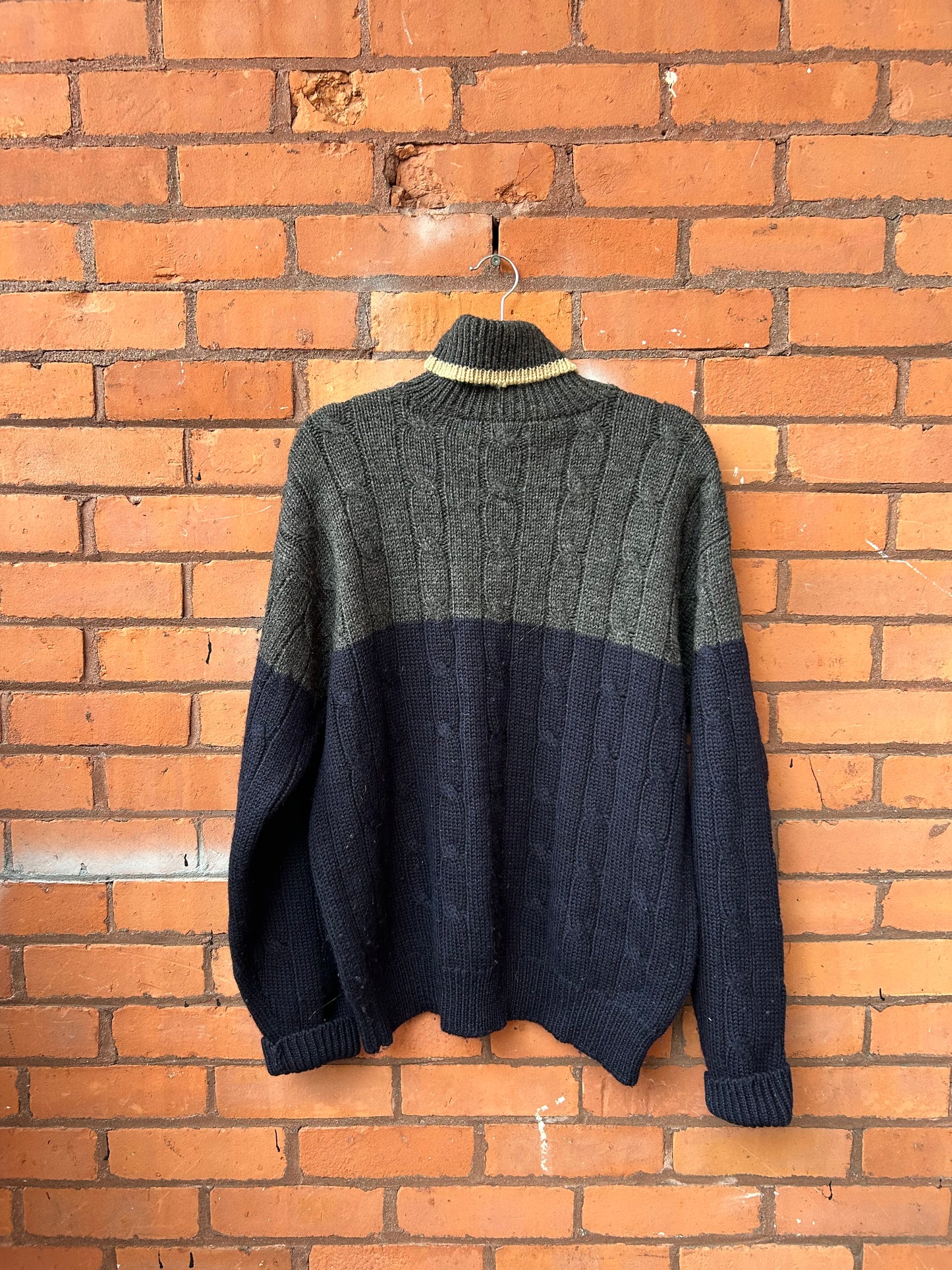 90’s Vintage J Crew Navy & Grey Colour Block Wool Turtle Neck Sweater / Size XL