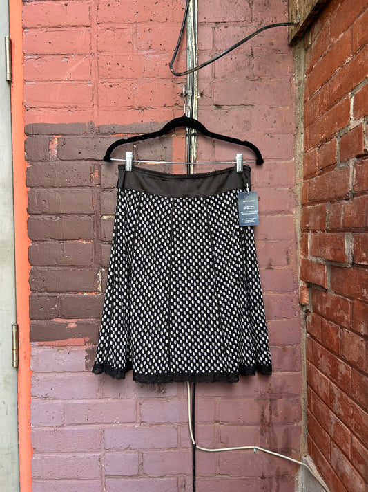 Y2K Vintage Black & Grey Dot Lace Trim Midi Skirt / 28 waist