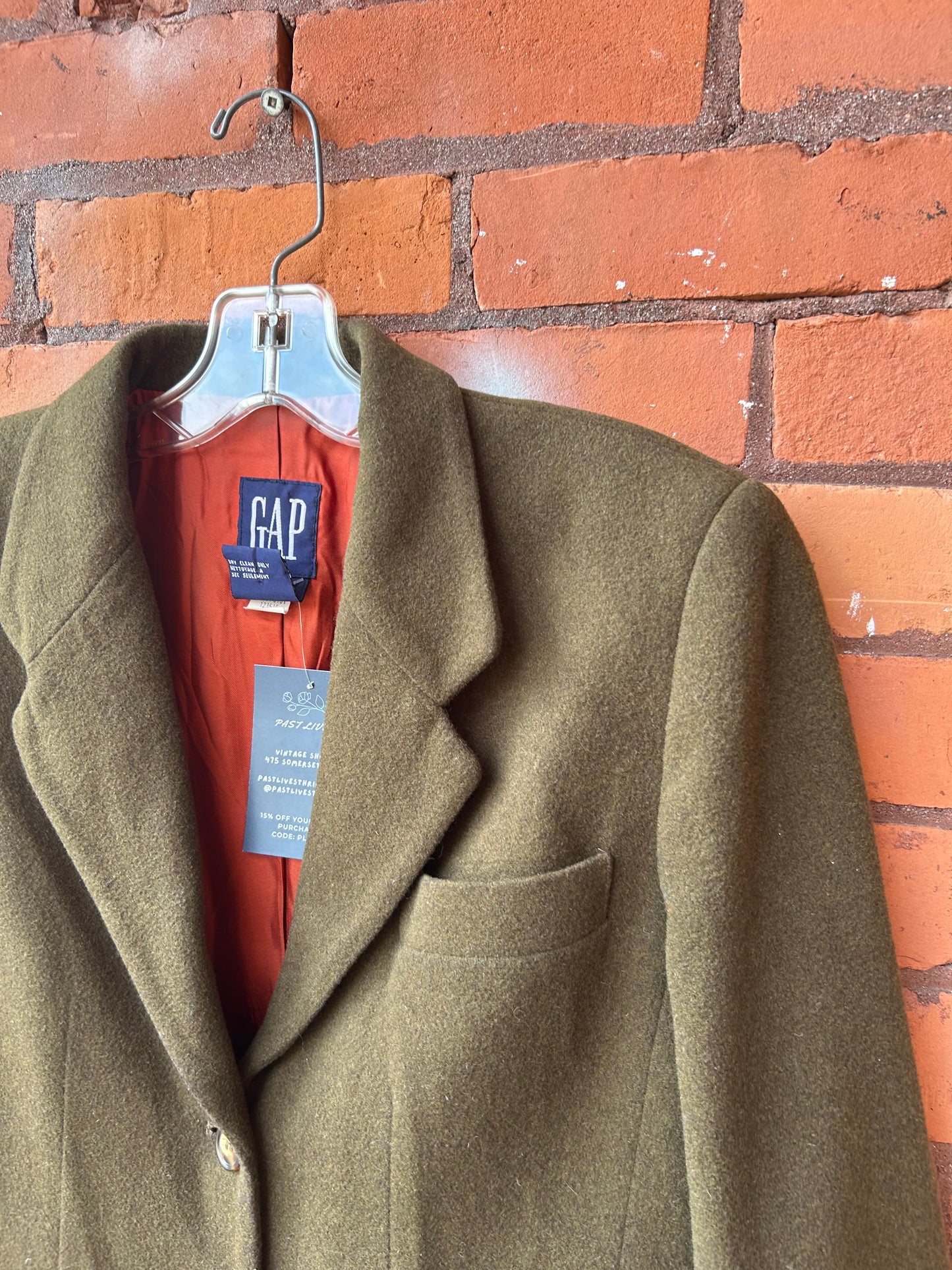 90’s Vintage Gap Olive Green Wool Blazer / Size S