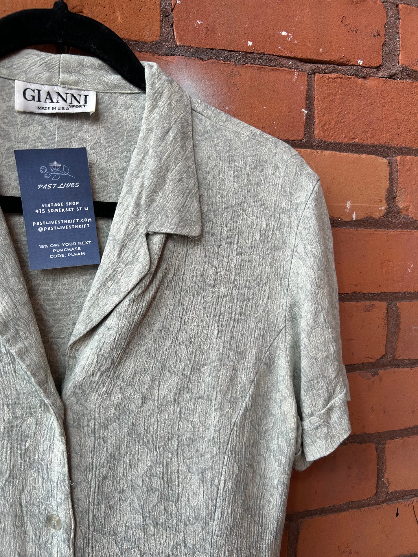 90’s Vintage Sage Green Floral Button Down Top / Size M