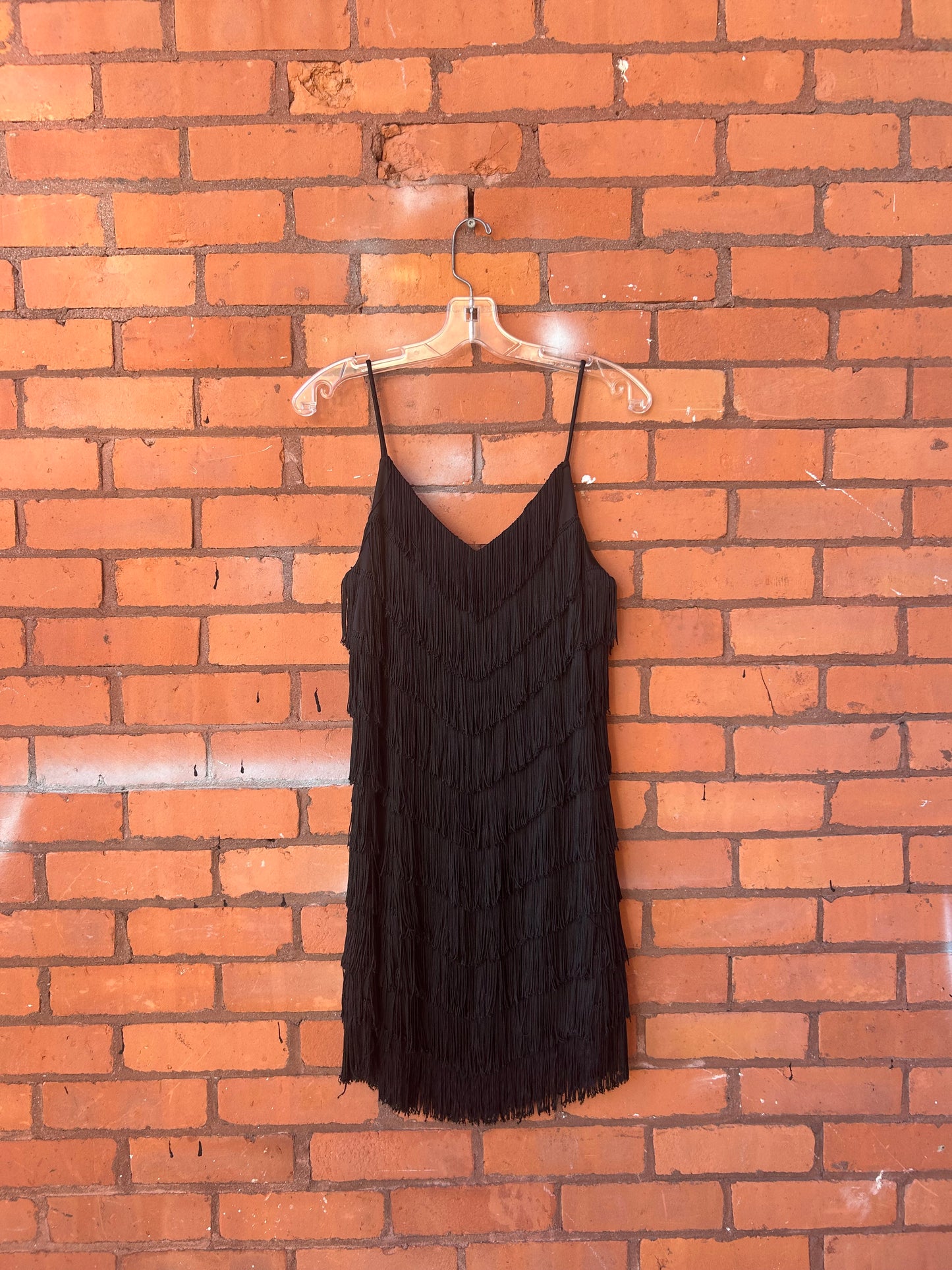 90’s Vintage Black Fringe Mini Dress / Size 6