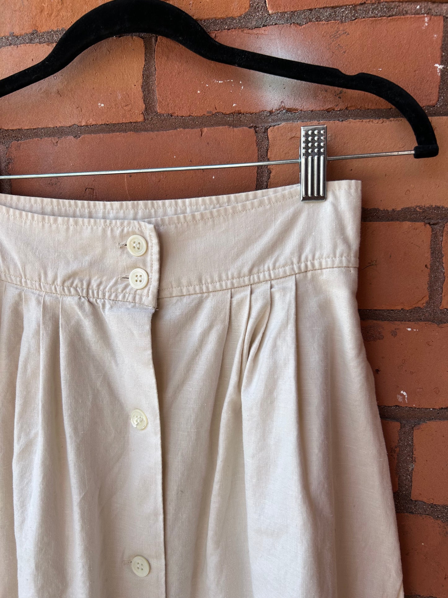 90’s Vintage Beige Linen & Cotton A-Line Button Down Skirt / 26 Waist