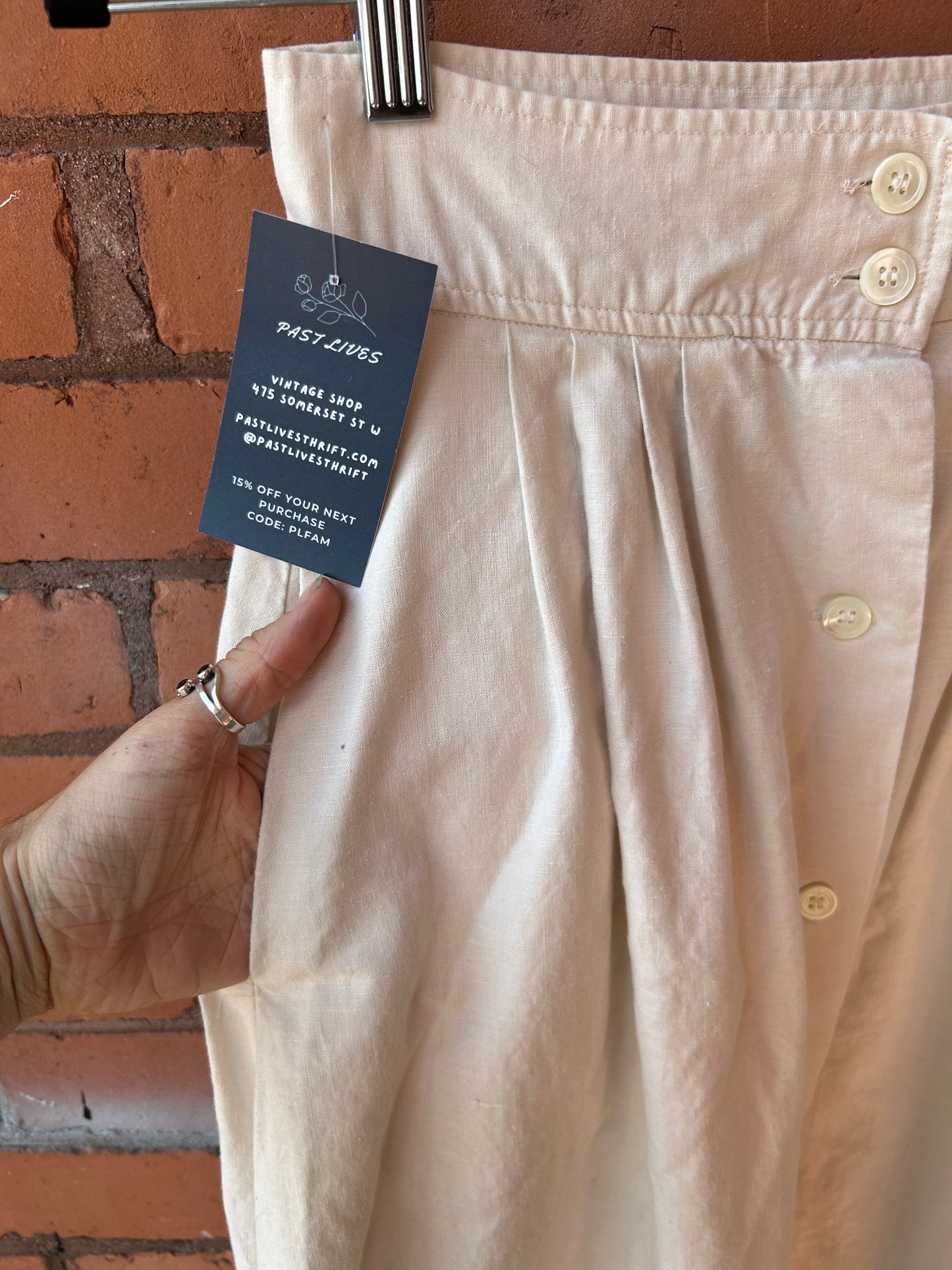 90’s Vintage Beige Linen & Cotton A-Line Button Down Skirt / 26 Waist