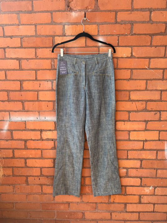 Y2K Vintage Blue Linen Mid Rise Flare Pants / 28 Waist