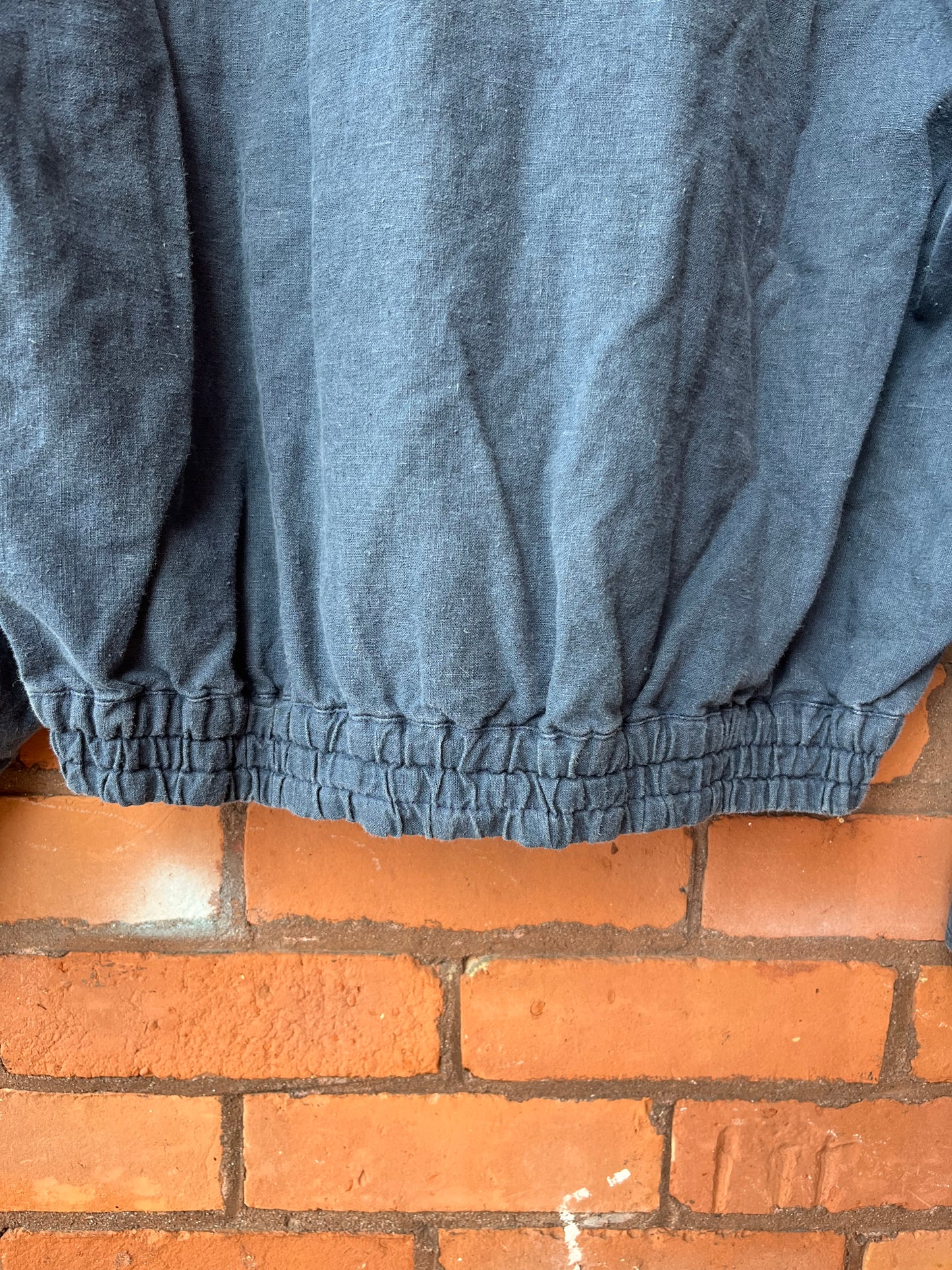80’s Vintage Blue Linen Broad Collar Bomber Jacket / Size M