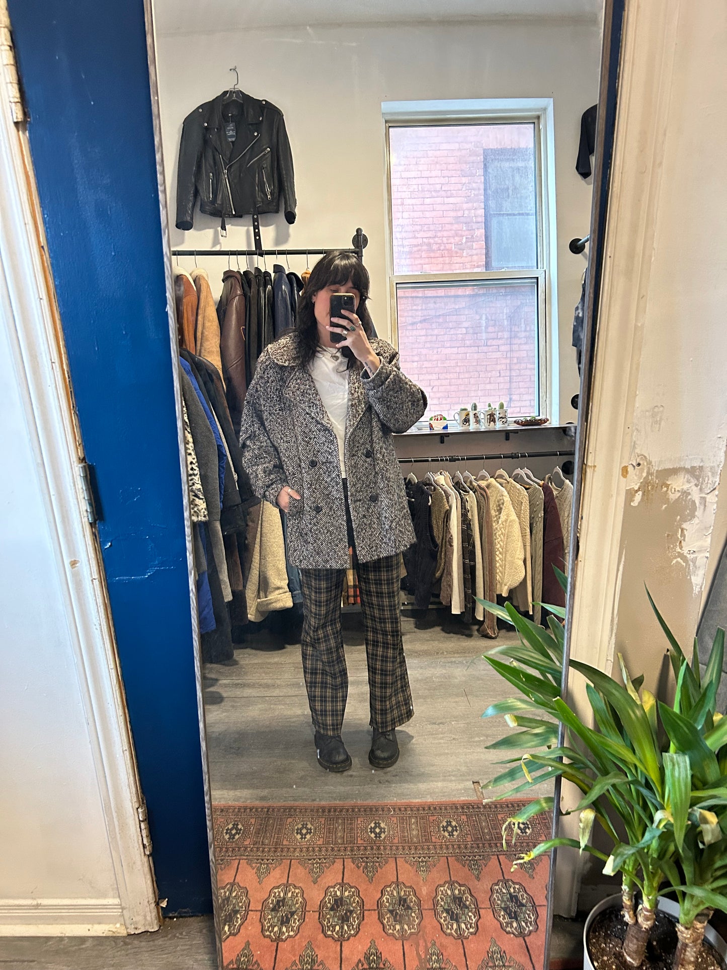80’s Vintage Tweed Double Breasted Slouchy Midi Coat / Size L