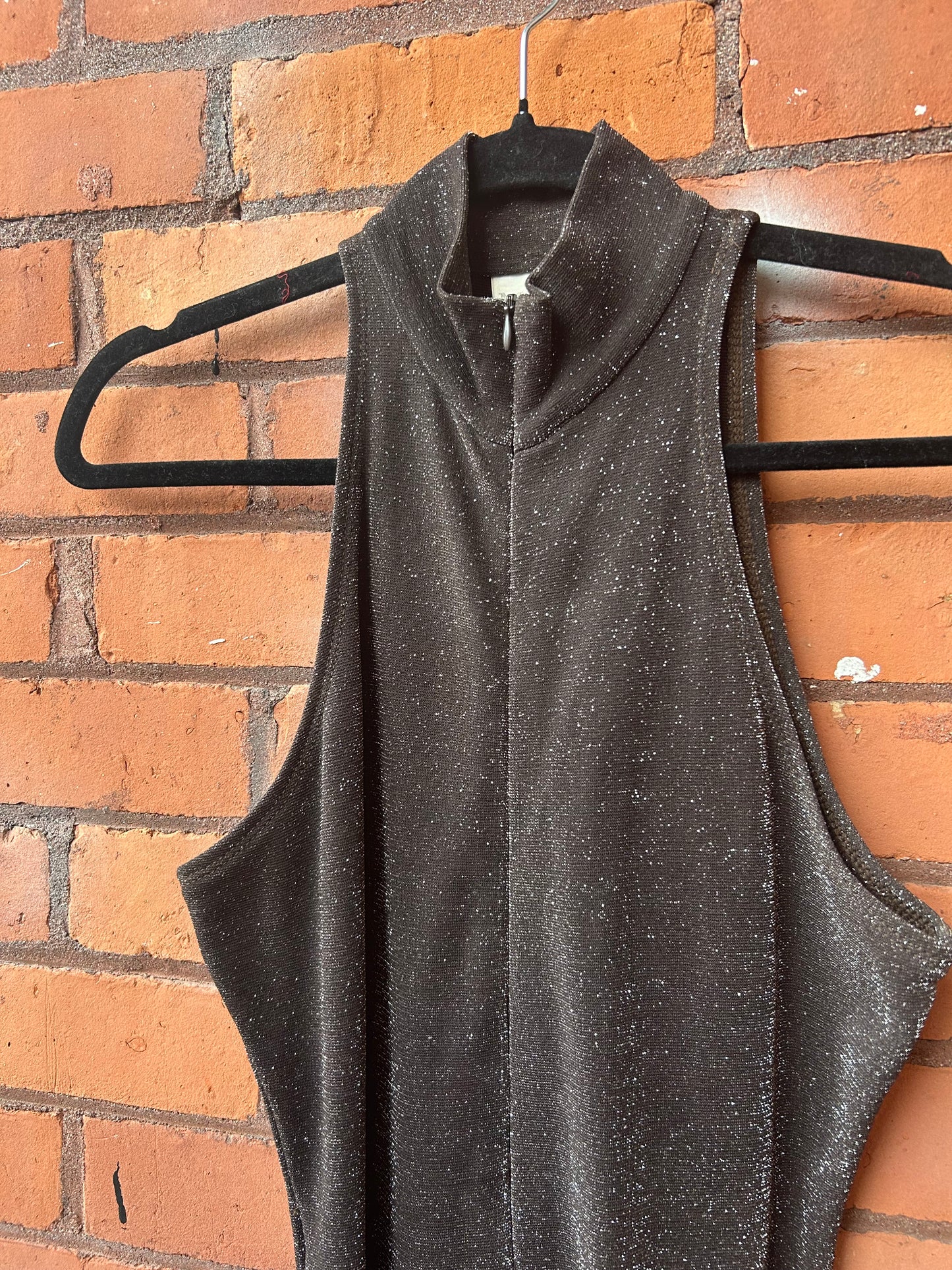 90’s Vintage Brown Sparkly Zip Up Cat Suit / Size S