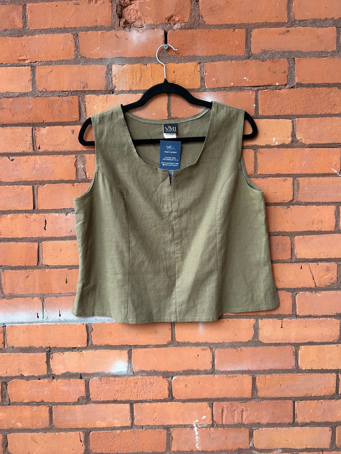 90’s Vintage Olive Green Linen Blend Boxy Tank Top / Size L
