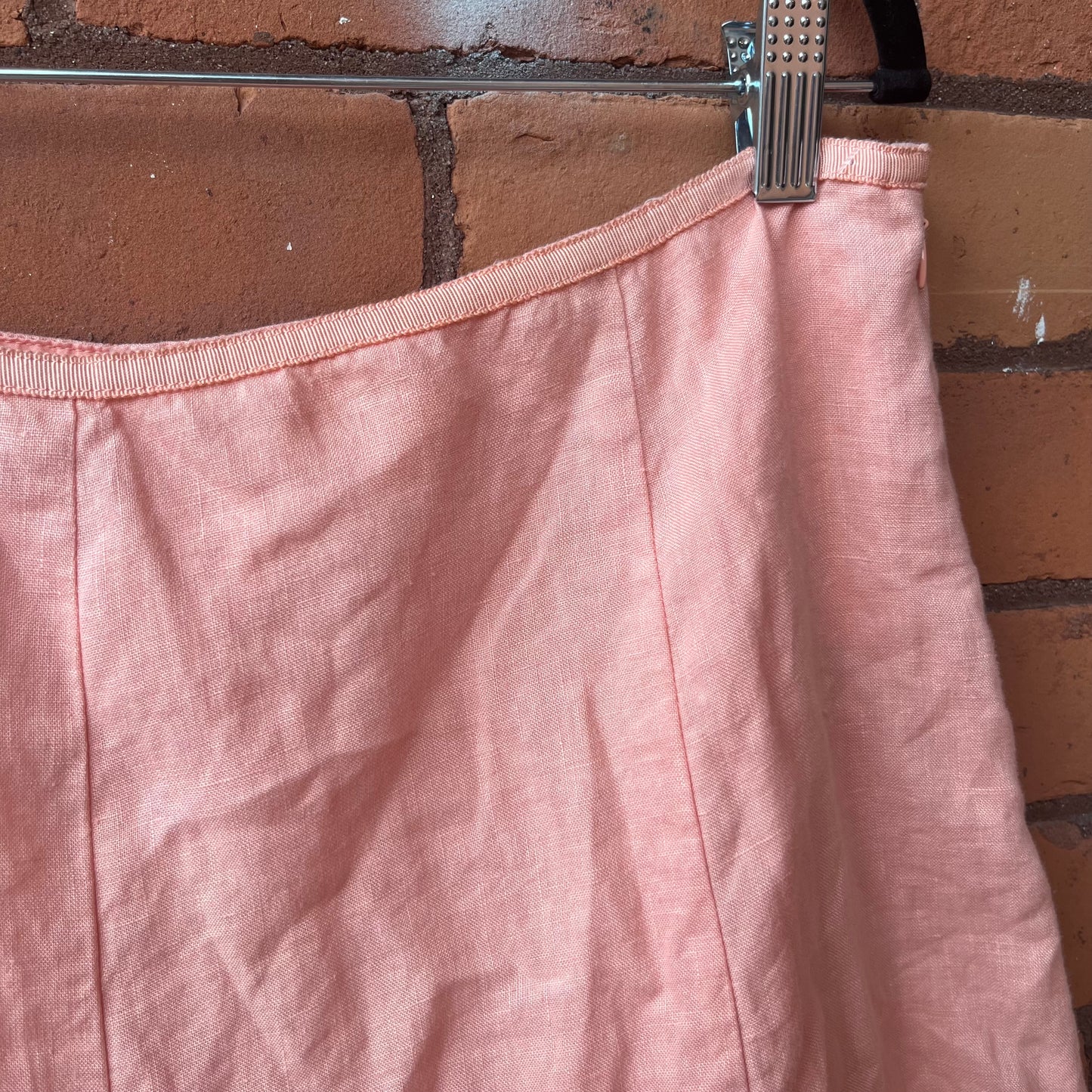 90’s Vintage Pink Linen Flowy Maxi Skirt / 36 Waist