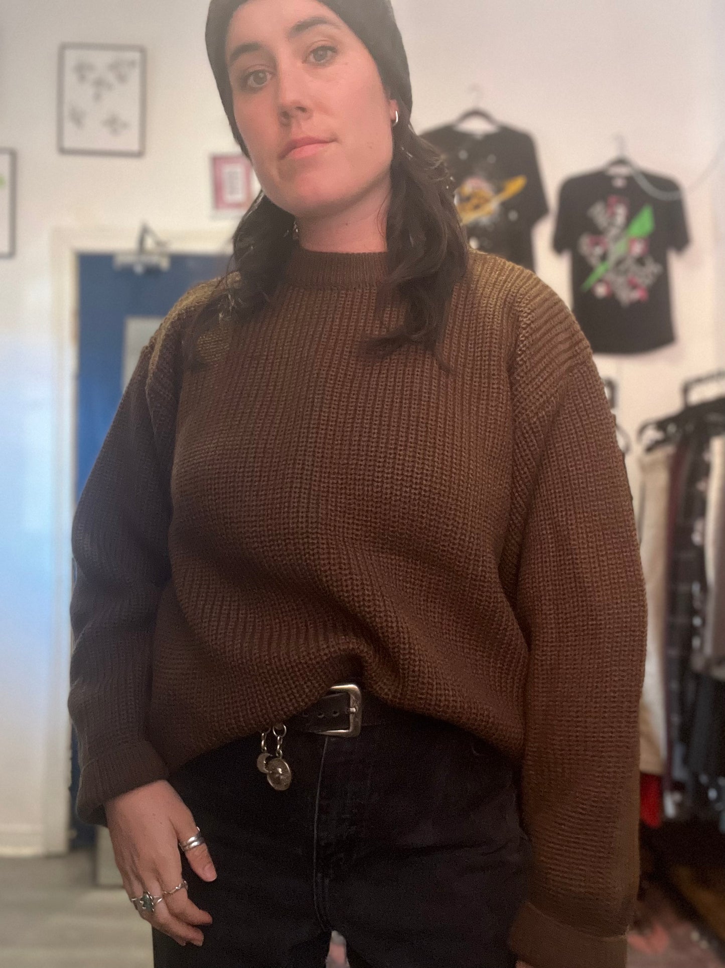 90’s Vintage Brown Chunky Knit Sweater / Size XL
