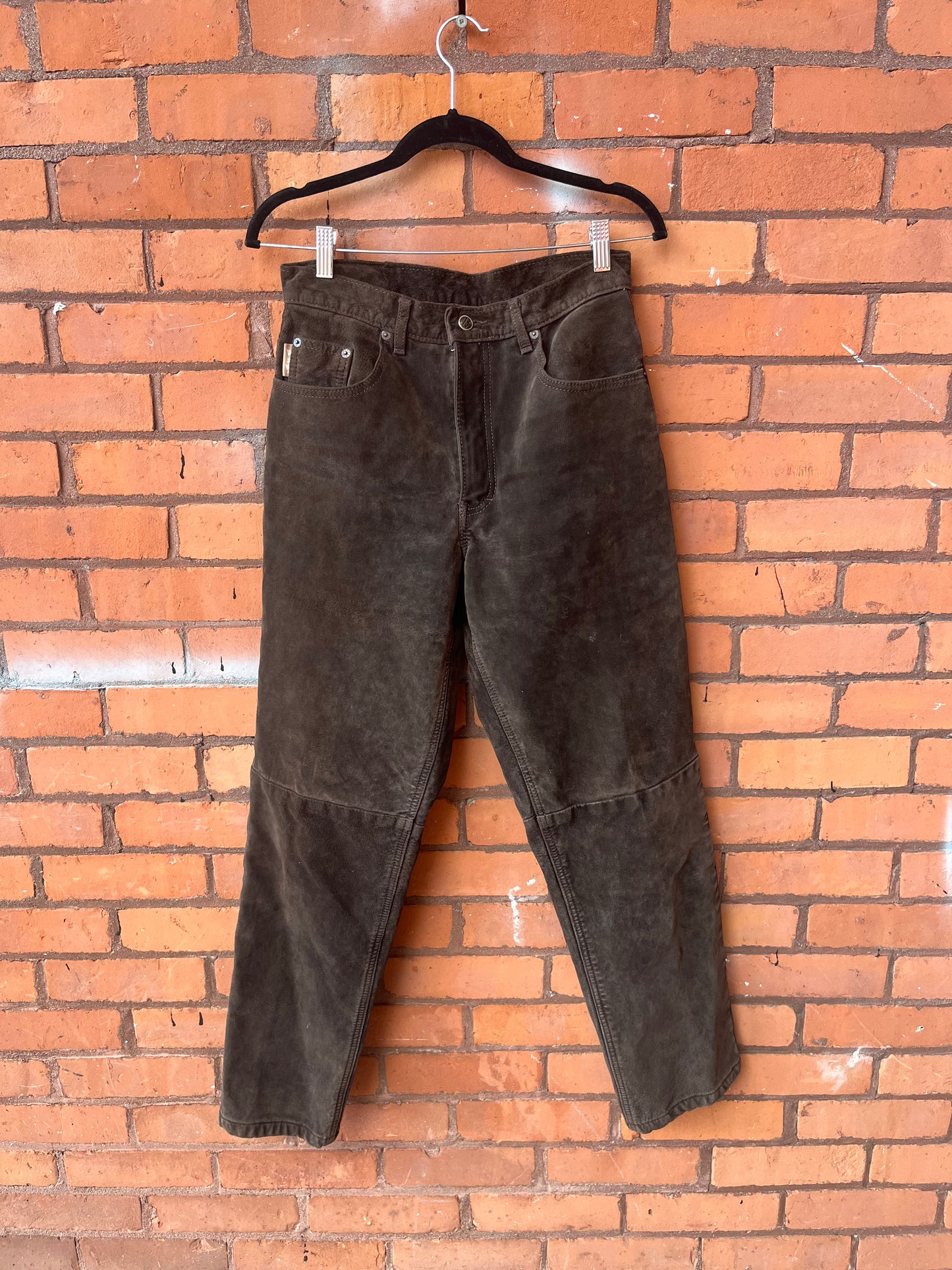 90’s Vintage Brown Suede Straight Leg Pants / 30 Waist