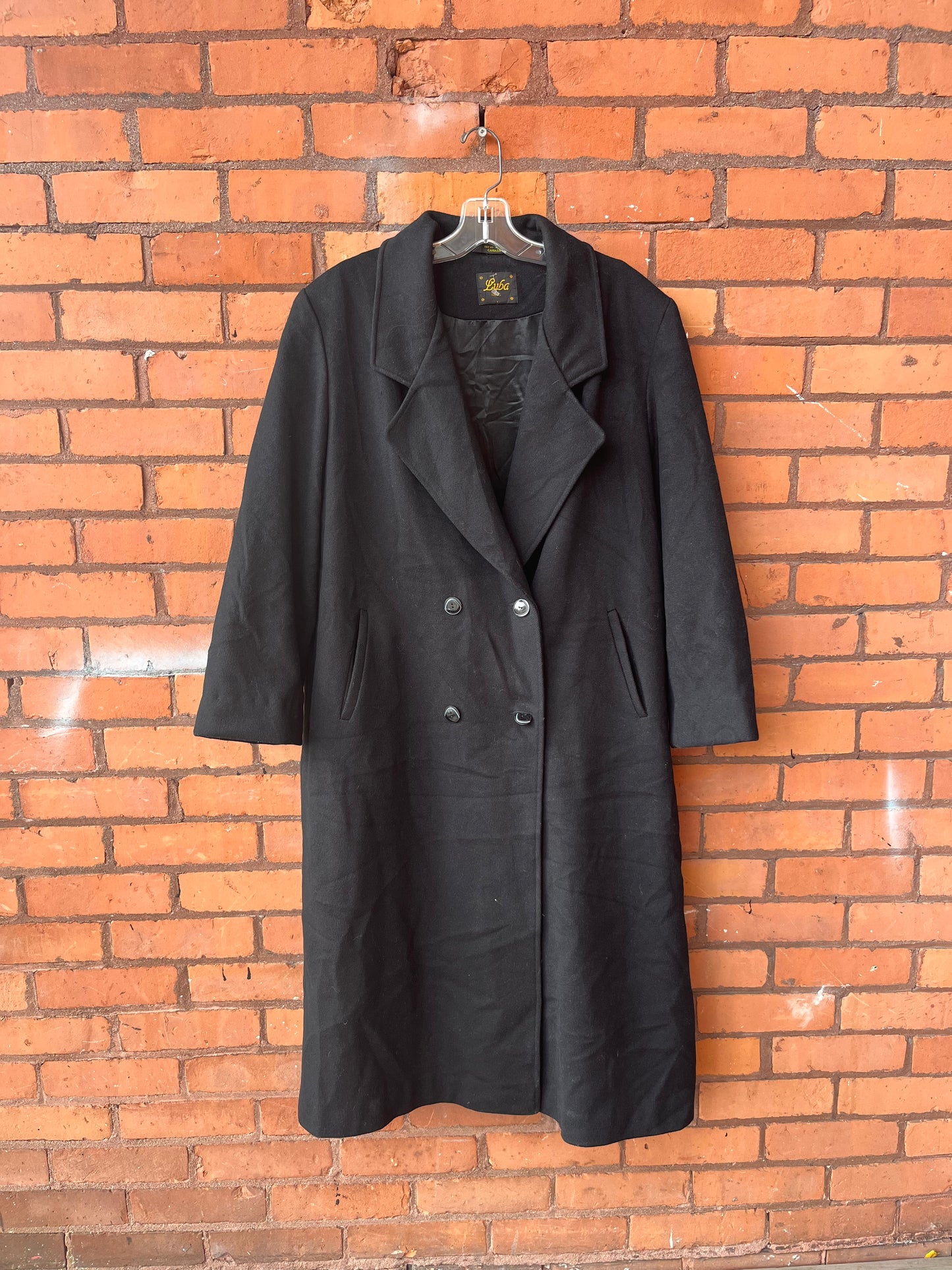 90’s Vintage Black Wool Double Breasted Coat / Size L