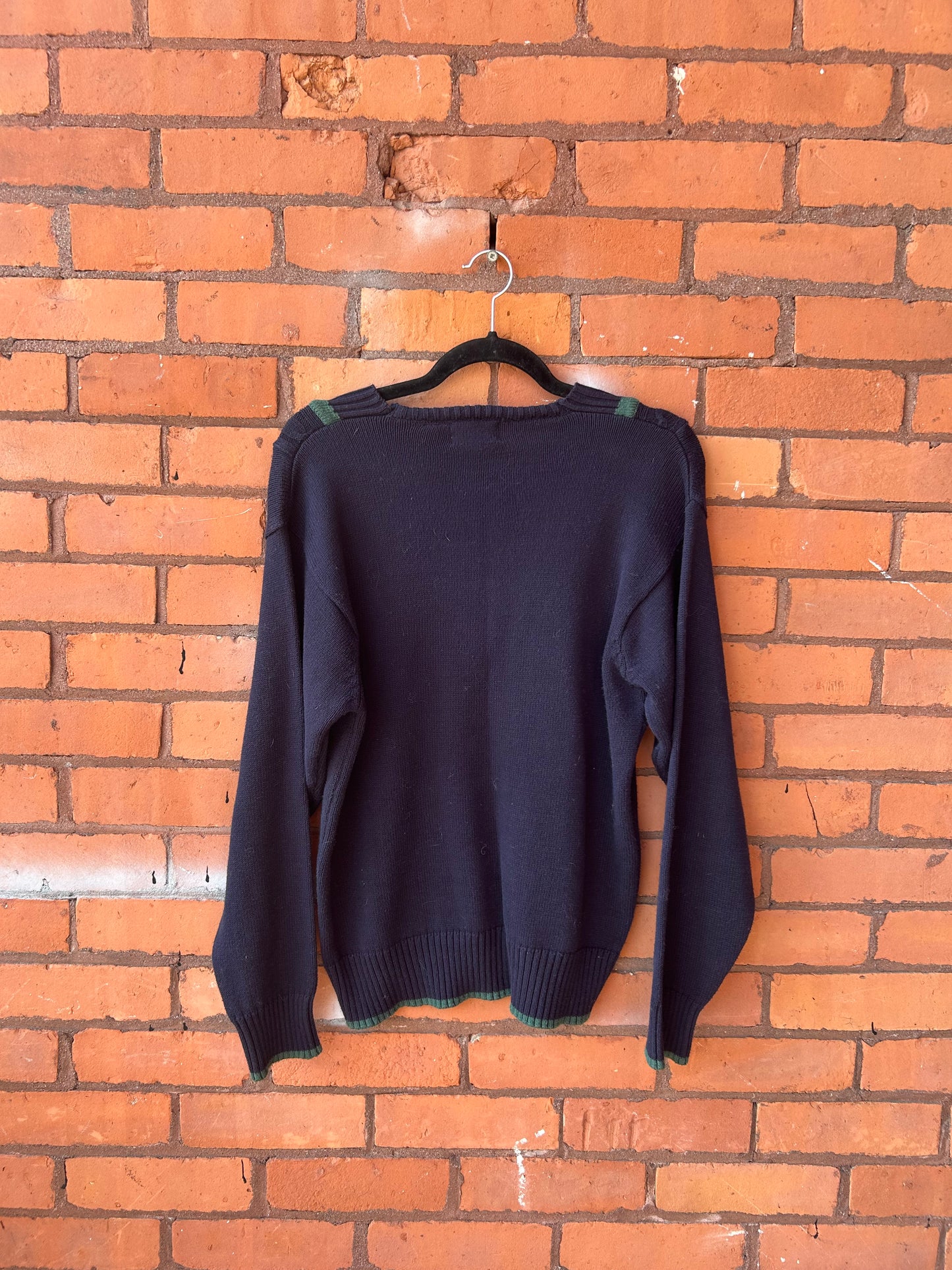90’s Vintage Navy & Green Cotton Tennis Sweater / Size S