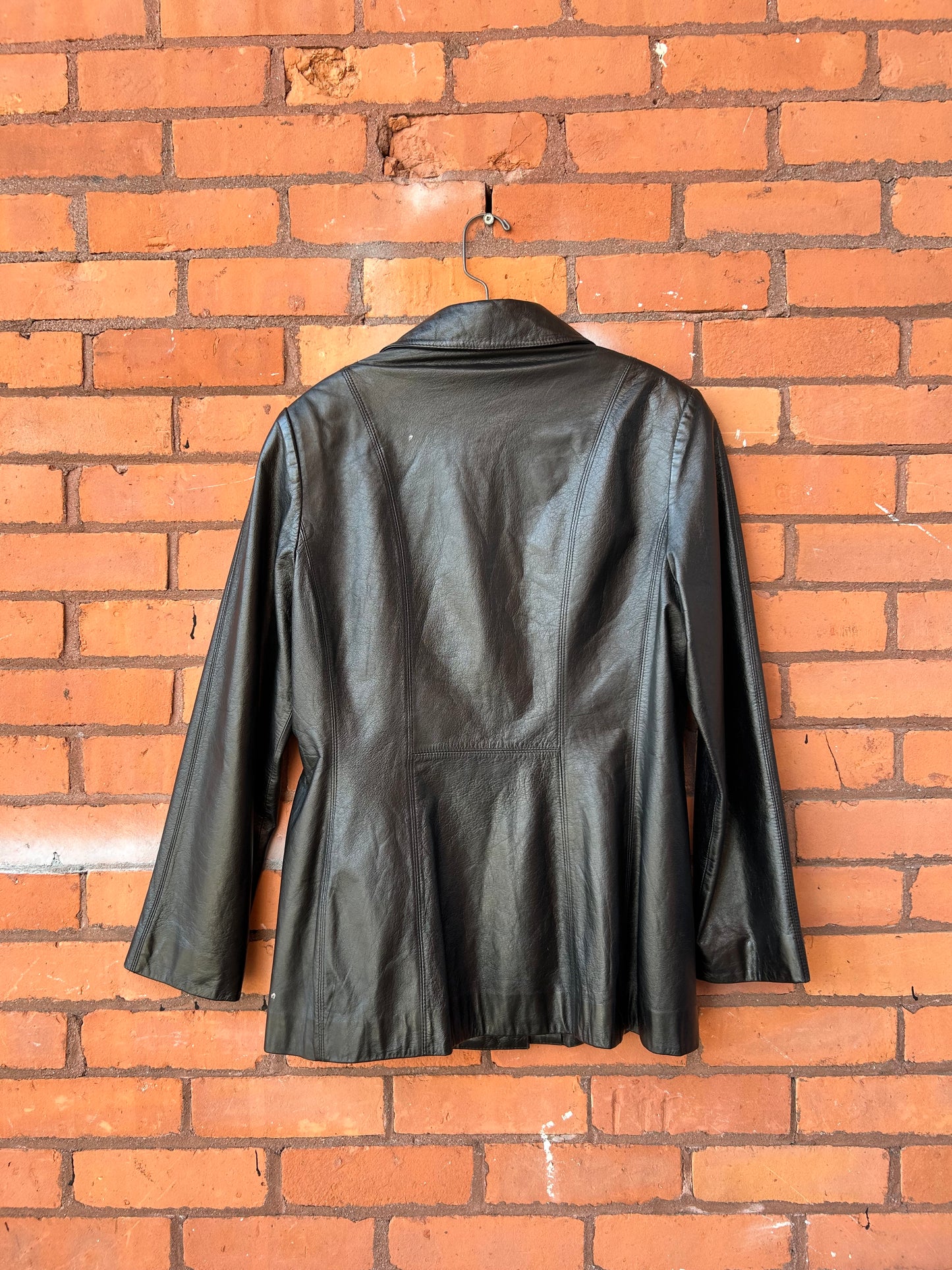 Y2K Vintage Black Leather Button Down Jacket / Size S