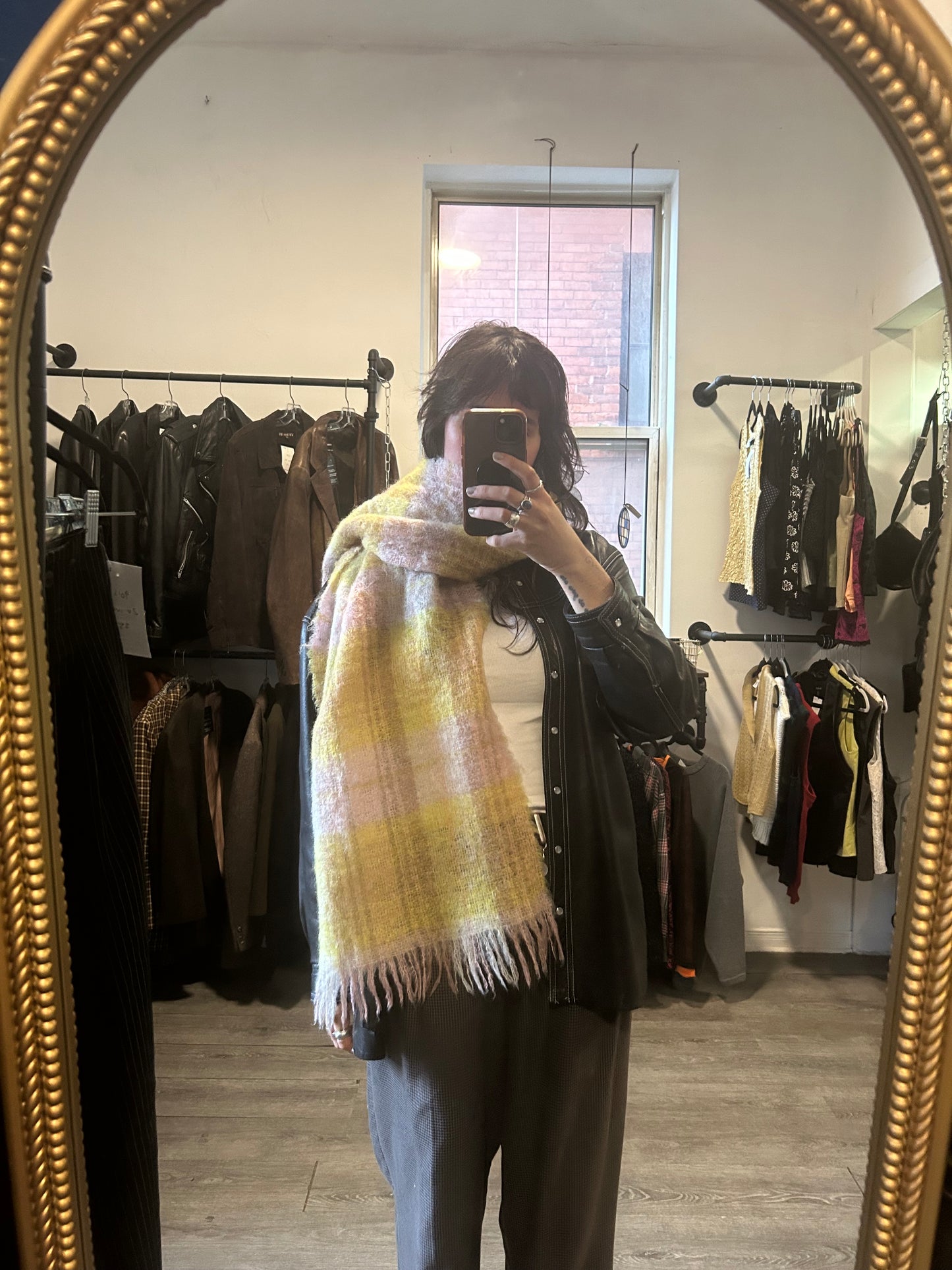 70’s Vintage Yellow & Pink Woven Mohair Blanket Scarf