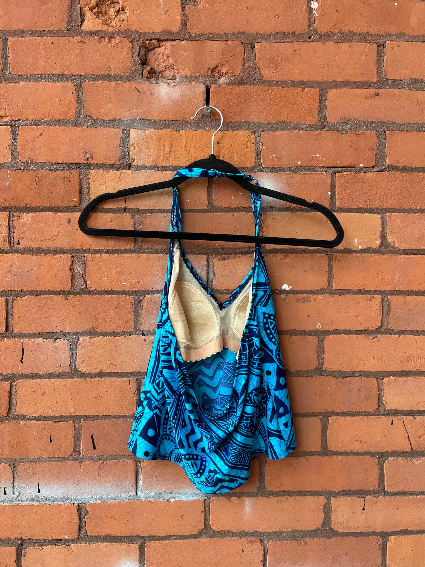 90’s Vintage Blue Floral Halter Swim Tank Top / Size S