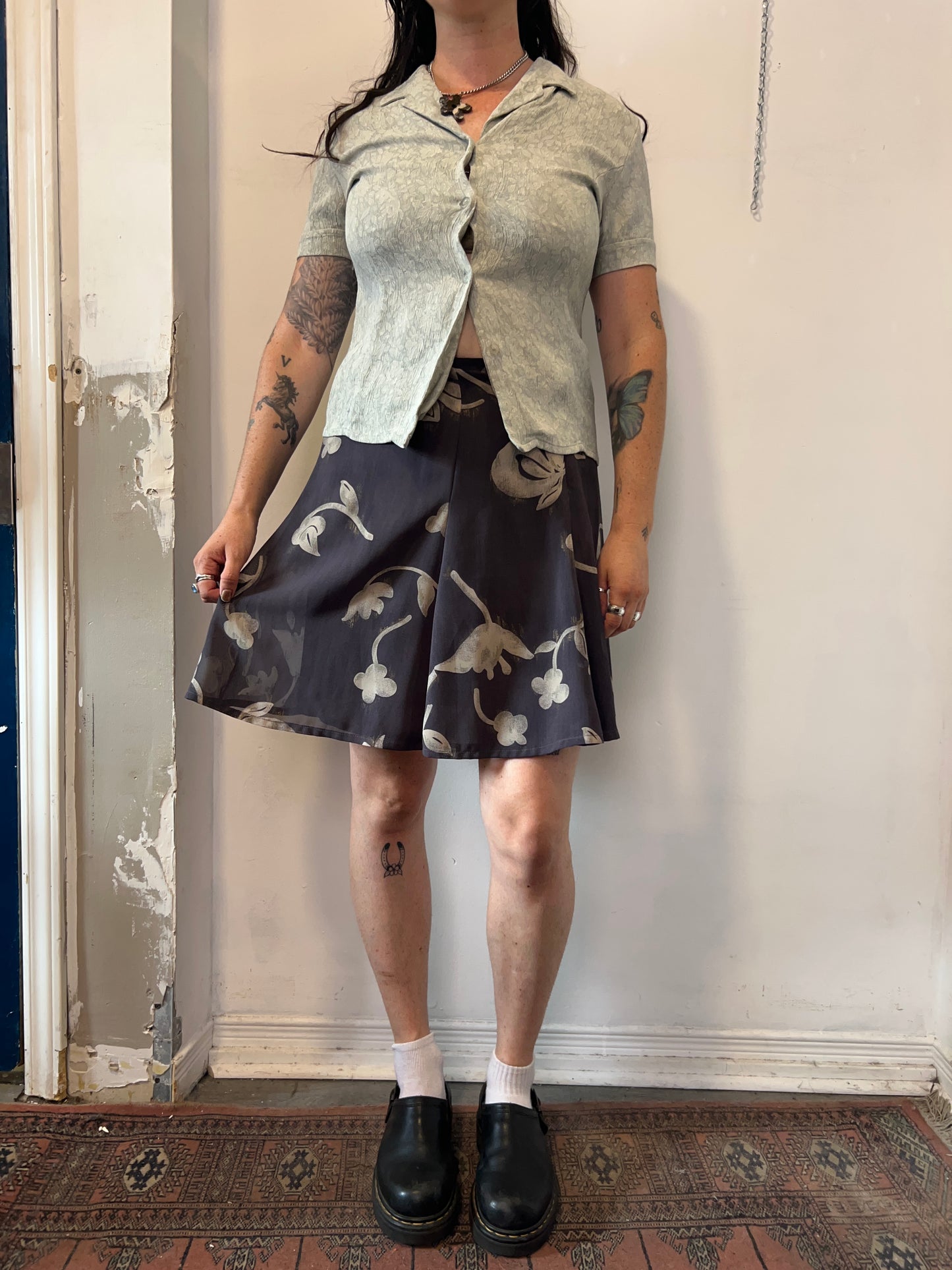 90’s Vintage Sage Green Floral Button Down Top / Size M