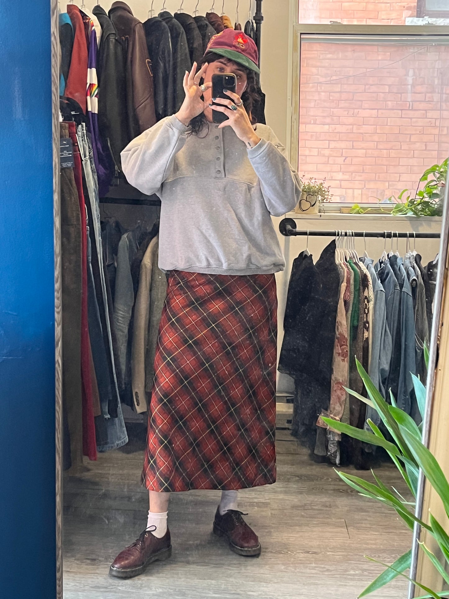 80’s Vintage Red Tartan A-line Maxi Skirt / 26 Waist