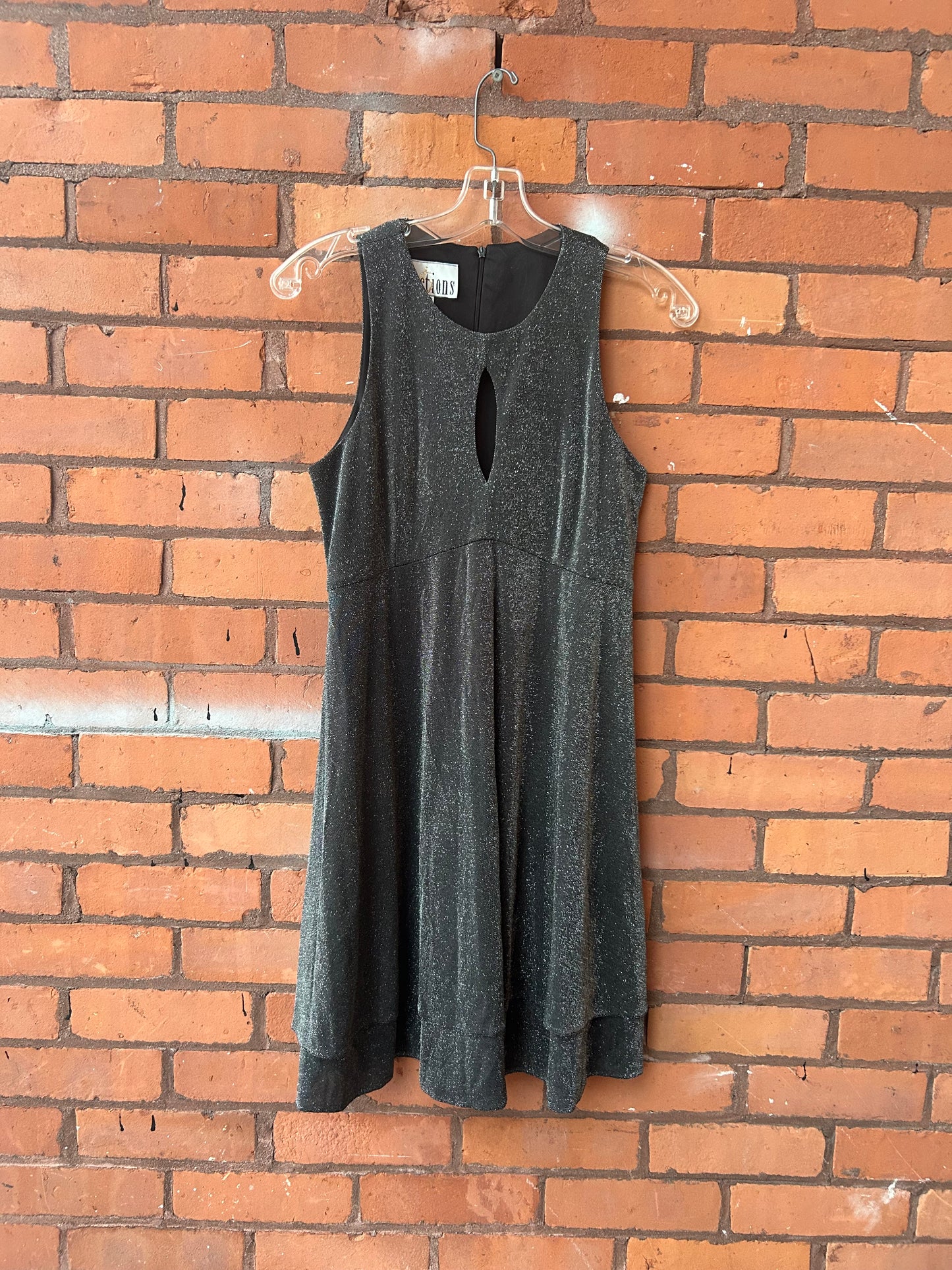 90’s Vintage Silver Sparkly Keyhole Mini Dress / Size 8-10
