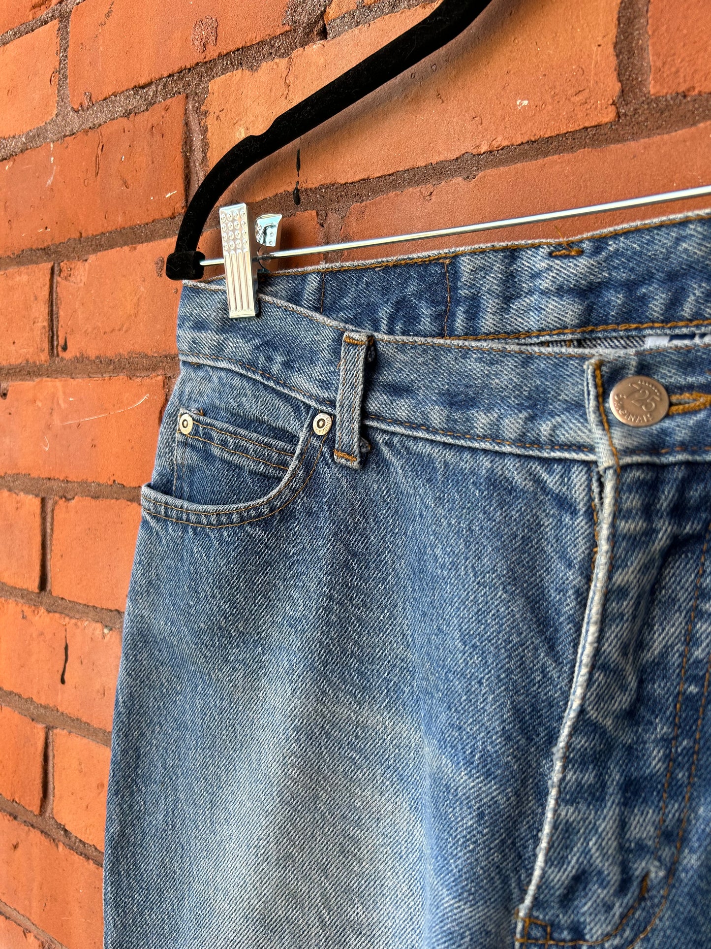 90’s Vintage Fringe Trim Mid Rise Flare Jeans / 32 Waist