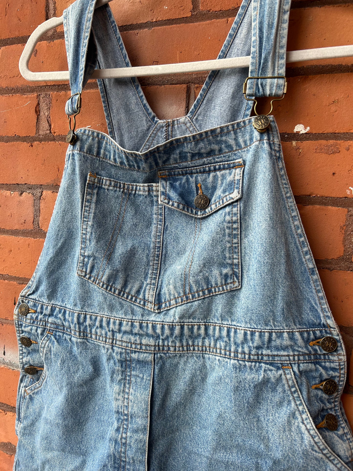 90’s Vintage Denim Short Overalls / 36 Waist
