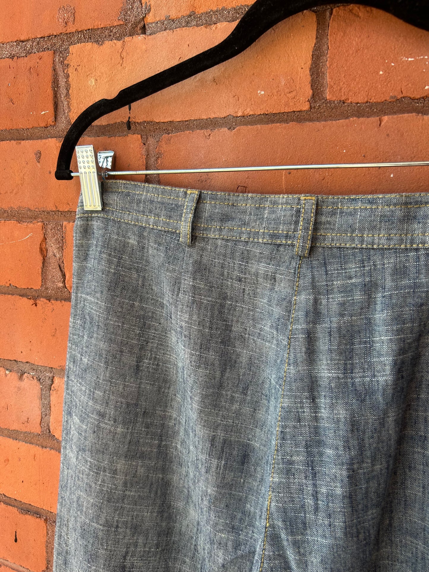 Y2K Vintage Blue Linen Mid Rise Flare Pants / 28 Waist