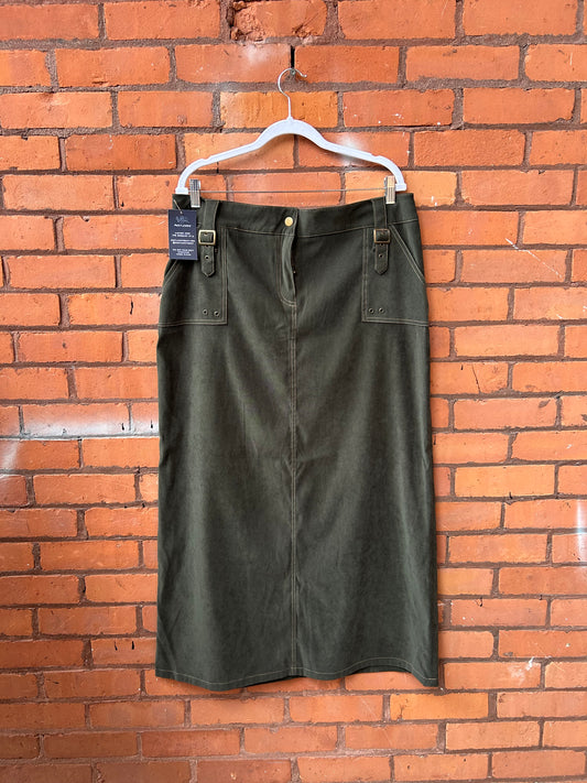 Y2K Vintage Green Buckle Maxi Skirt / 38 Waist
