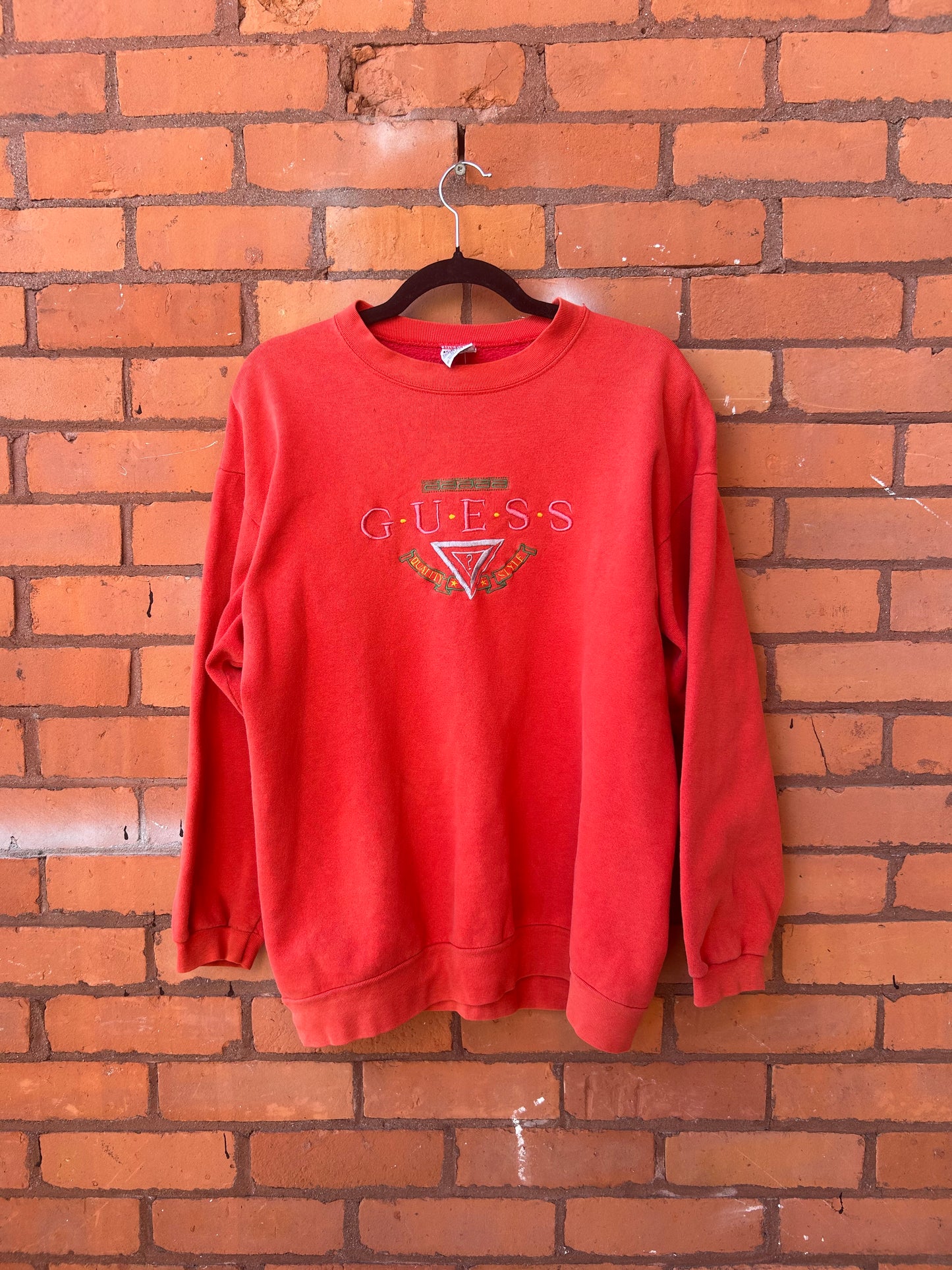 90’s Vintage Guess Orange Logo Crewneck Sweater / Size L