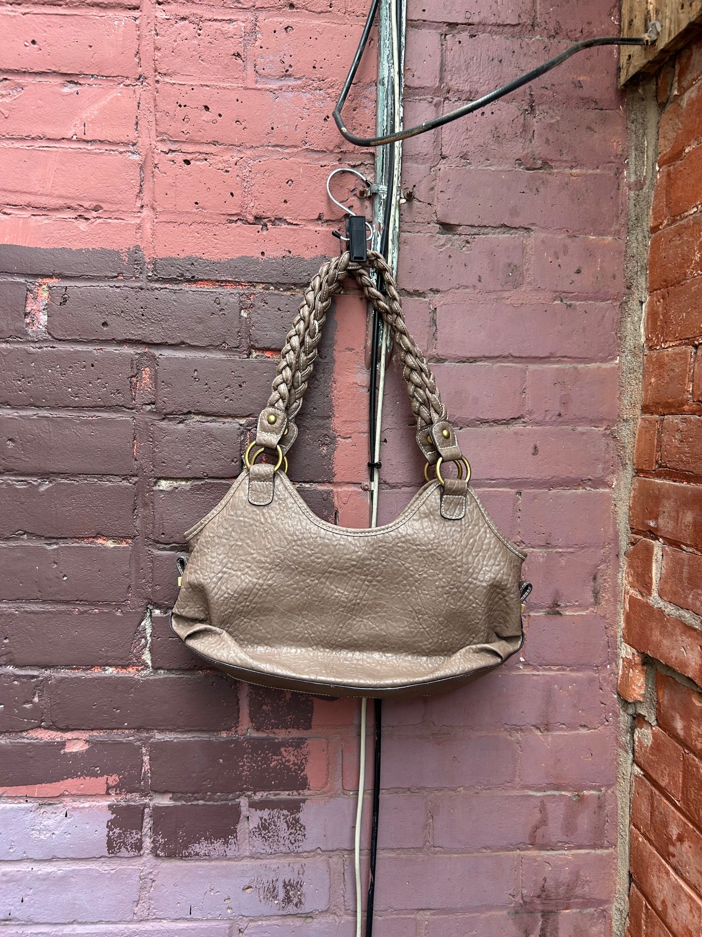 Y2K Vintage Taupe Faux Leather Shoulder Purse