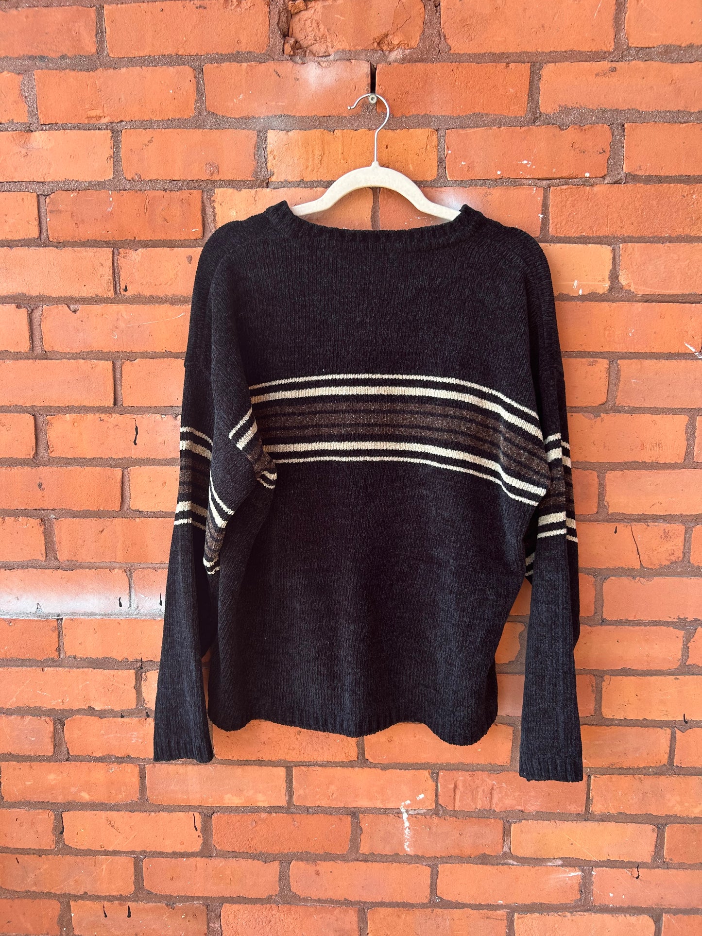 90’s Vintage Black Striped Chenille Sweater / Size XL