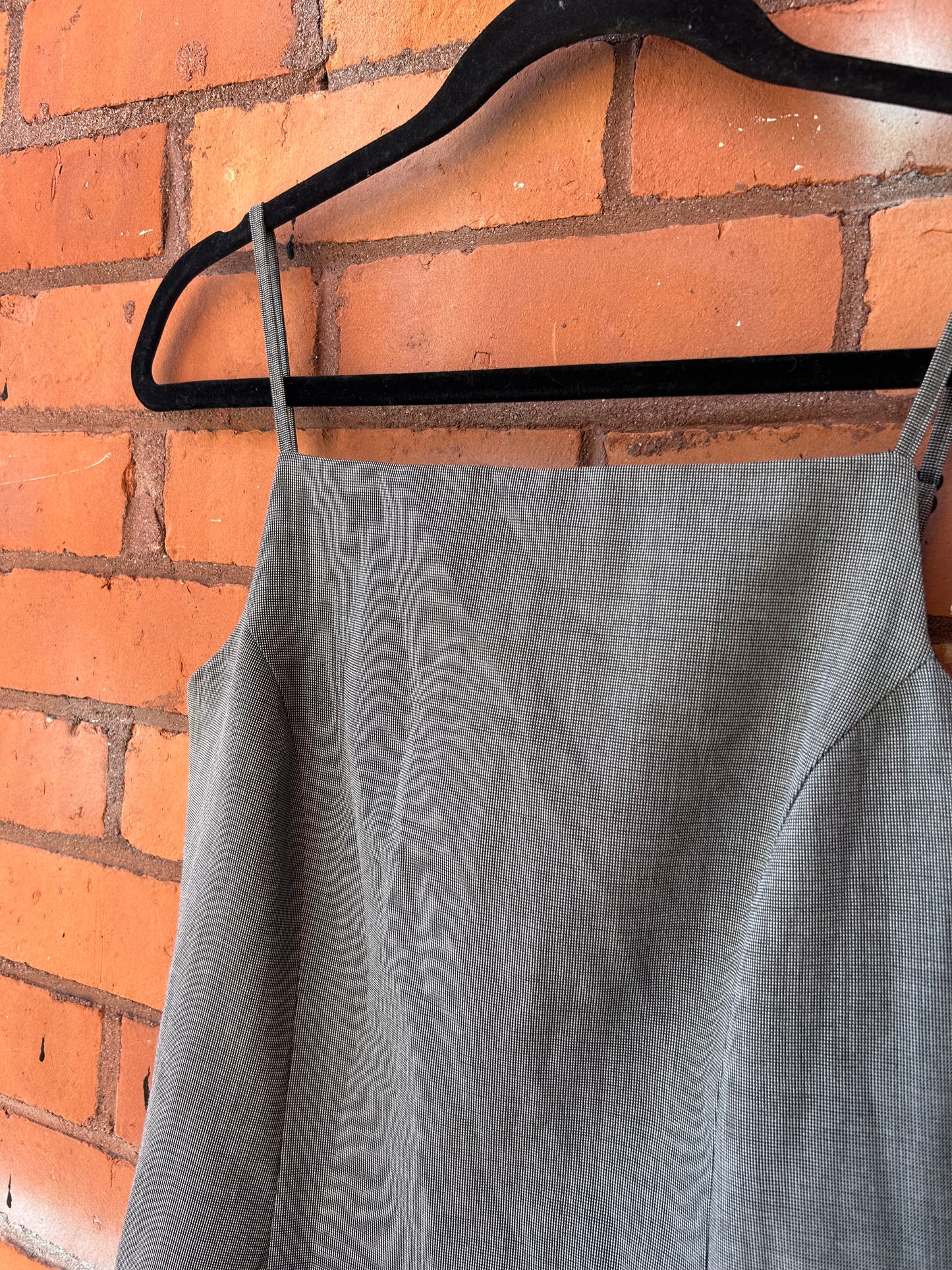 90’s Vintage Bebe Grey Square Neck Mini Dress / Size 8
