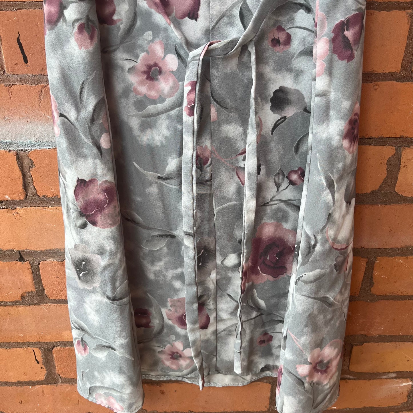90’s Vintage Grey & Rose Floral Midi Dress / Size 10