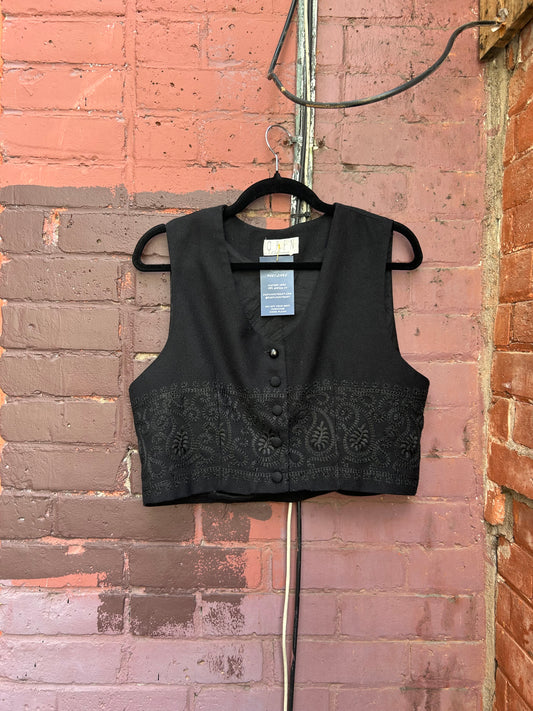 90’s Vintage Black Embroidered Cropped Vest / Size M