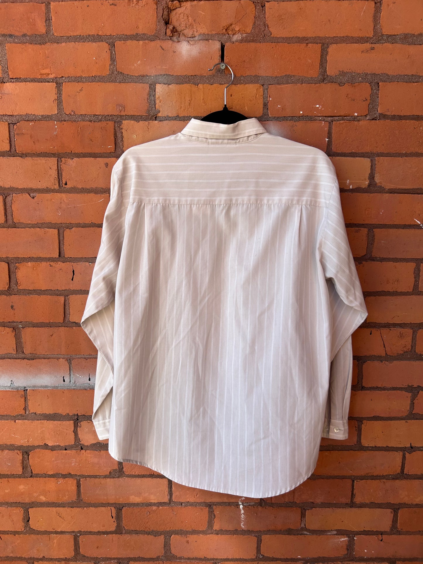 90’s Vintage Beige & White Pinstripe Button Down Shirt / Size L