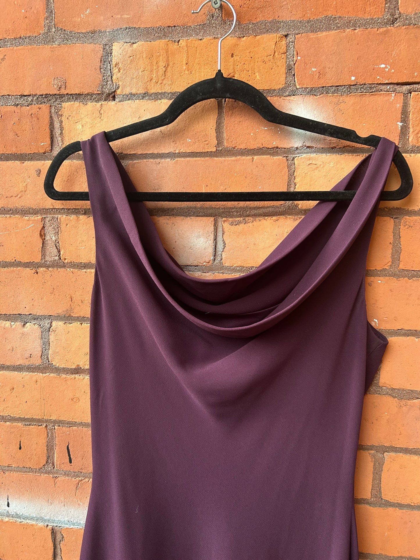 90’s Vintage Eggplant Purple Cowl Neck Off the Shoulder Dress / Size 12-14