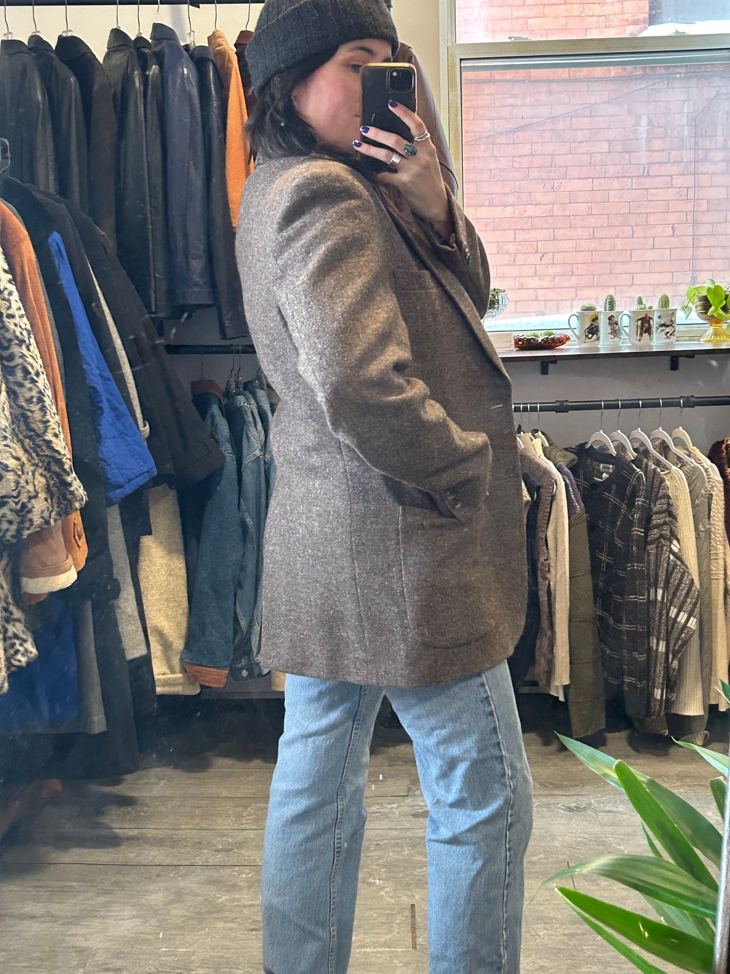 90’s Vintage Taupe Brown Wool Blazer / Size L