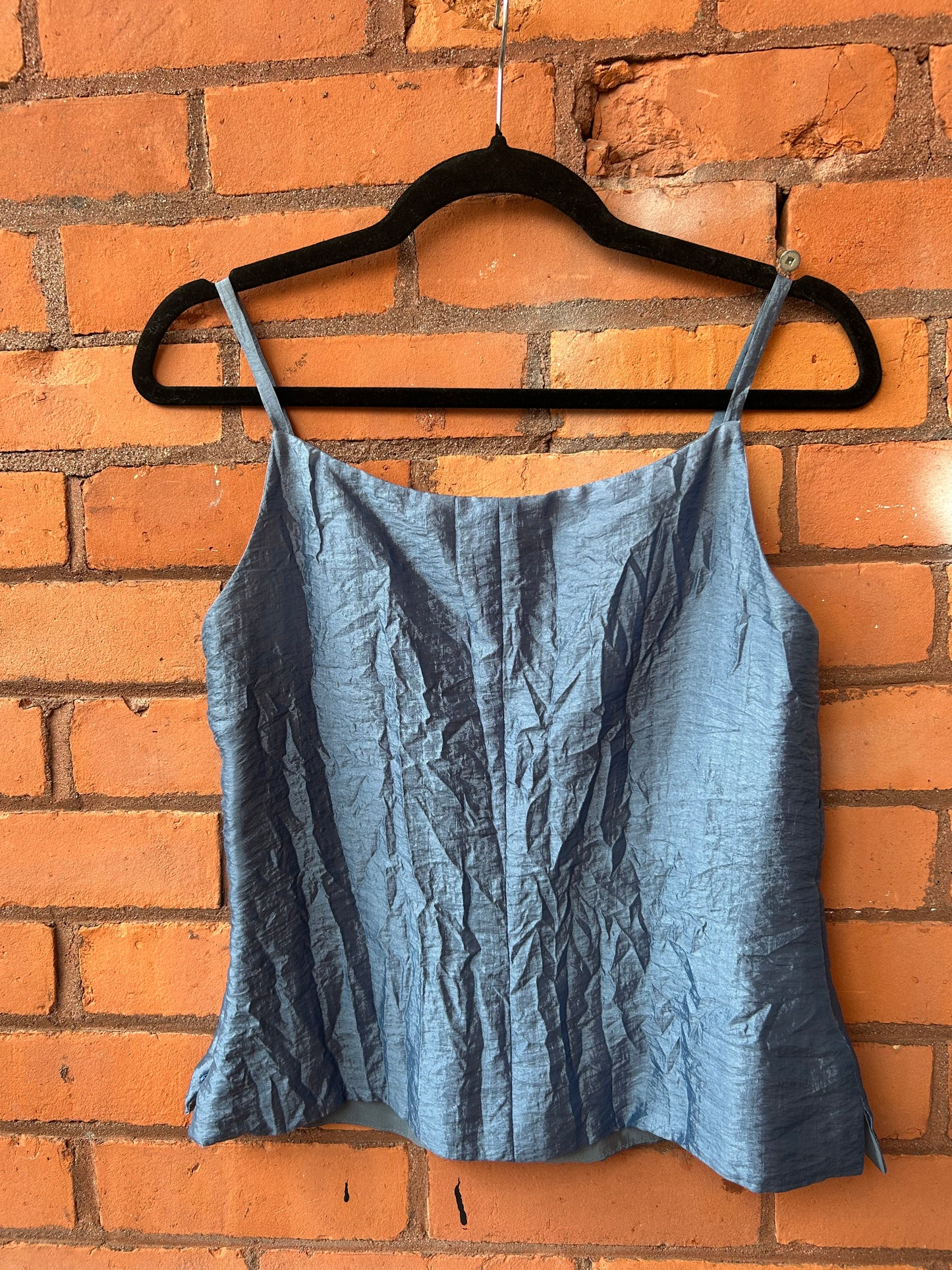 90’s Vintage Blue Textured Square Neck Top & A-Line Skirt Set / Size 6-8