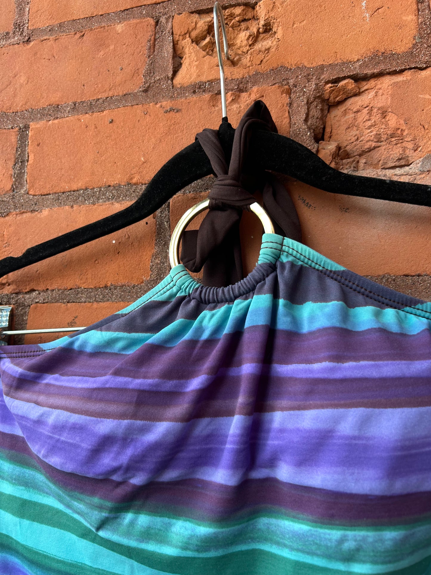 Y2K Vintage Purple Blue & Brown Halter Tankini Set / Size L