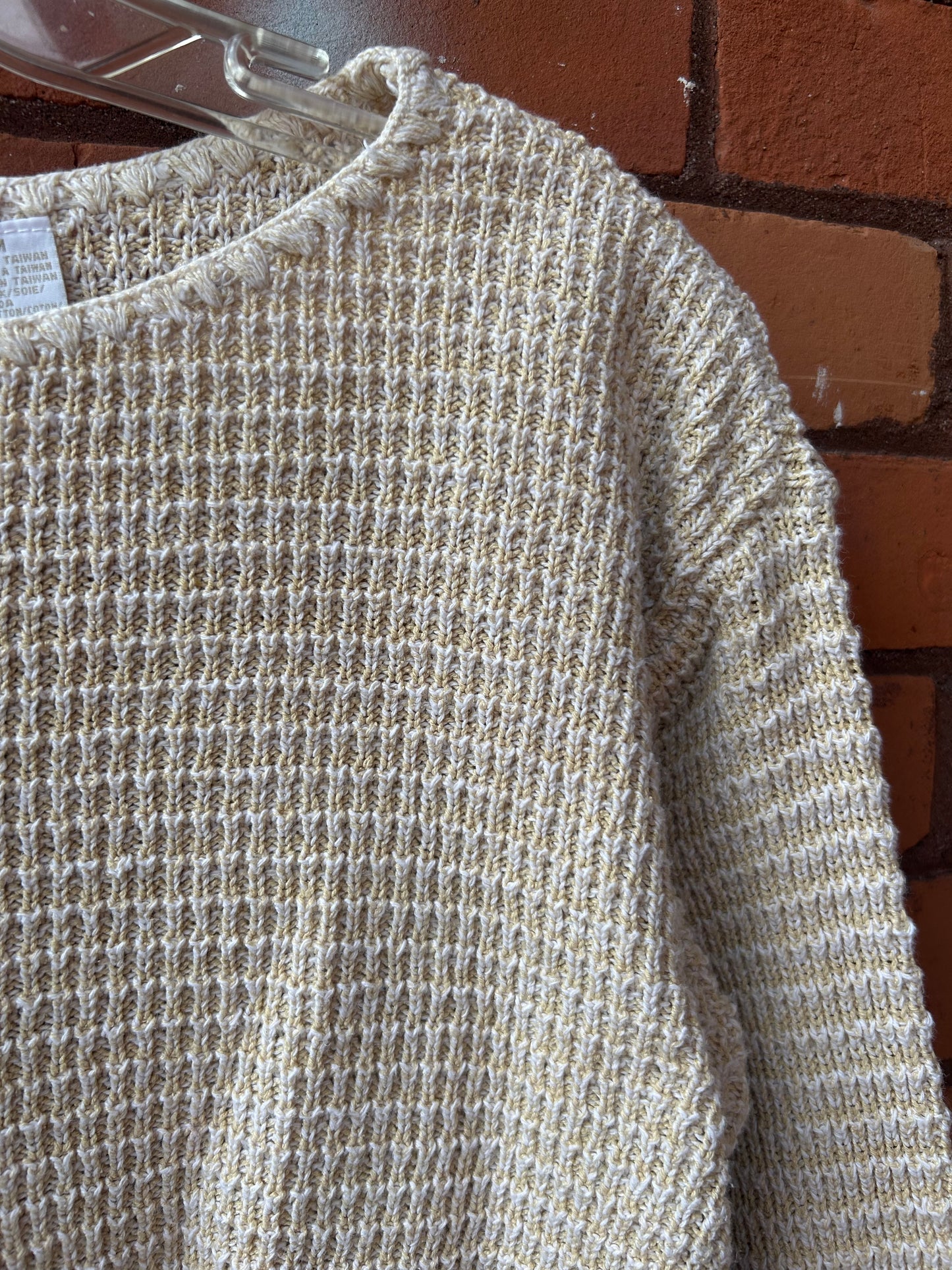 90’s Vintage Beige Silk & Cotton Waffle Knit Sweater / Size M