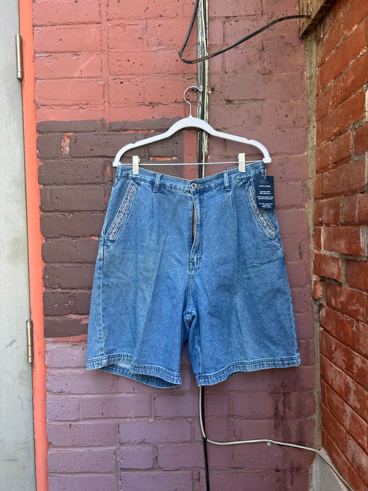 90's Vintage Blue Embroidered Jorts / 34-36 Waist