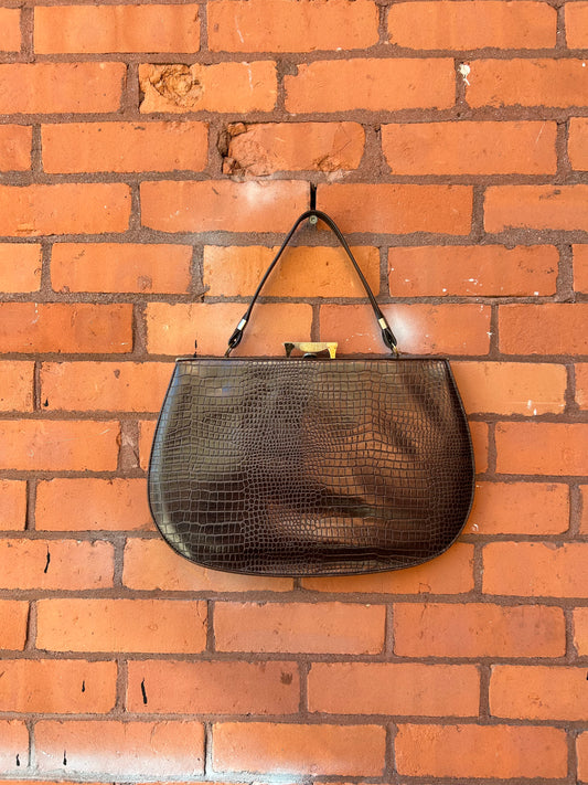 80’s Vintage Brown Leather Clamshell Purse