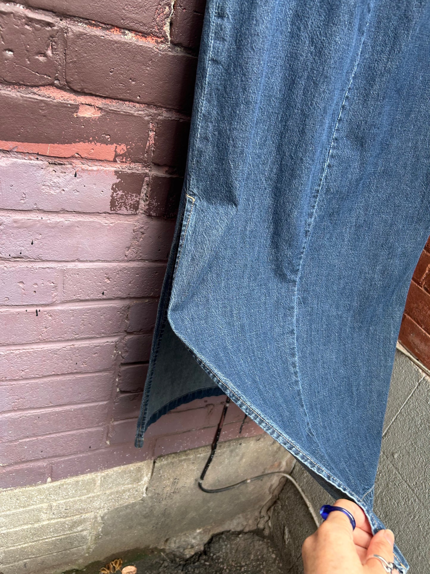 90's Vintage Low Rise Denim Maxi Skirt / 28 Waist