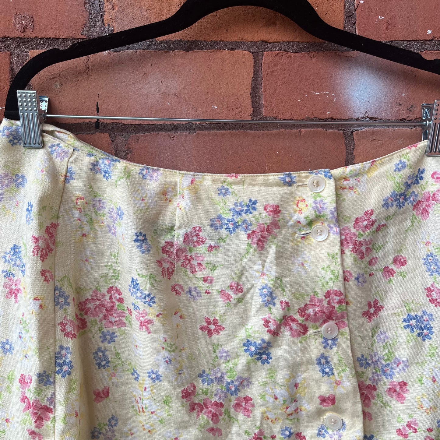 90’s Vintage Yellow Dainty Floral Linen Maxi Skirt / 34 Waist