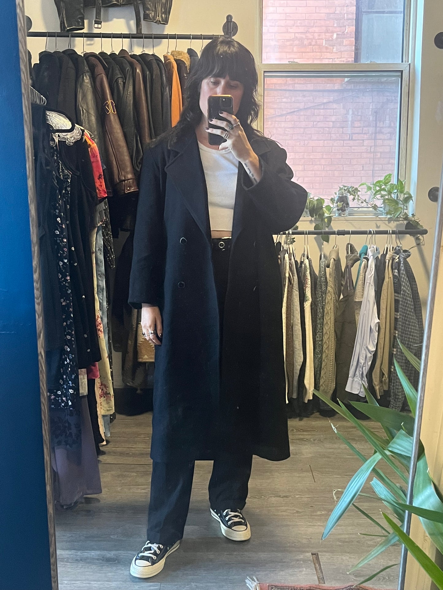 90’s Vintage Black Wool Double Breasted Coat / Size L