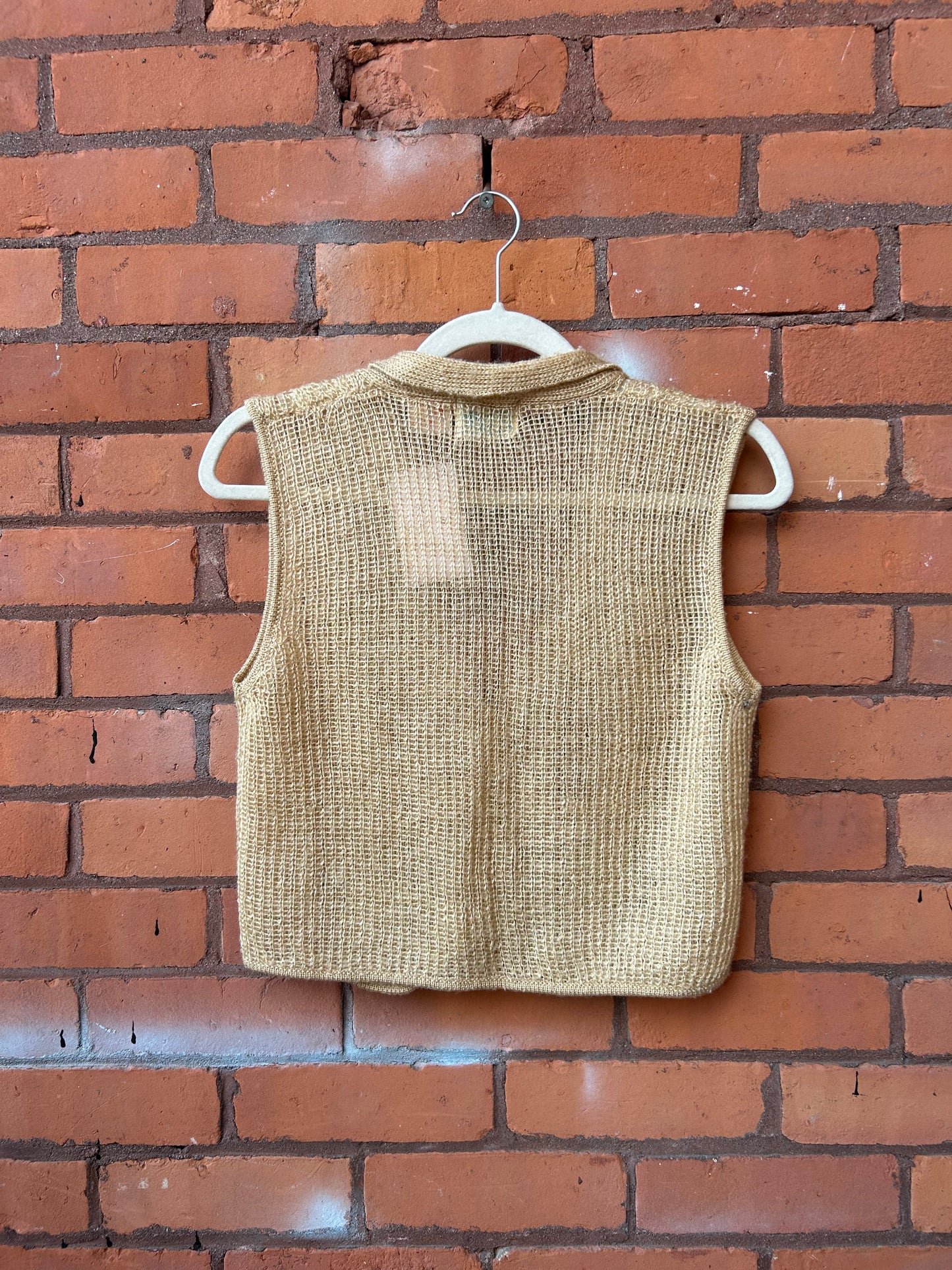 90’s Vintage Tan Crotchet Cropped Sweater Vest / Size S