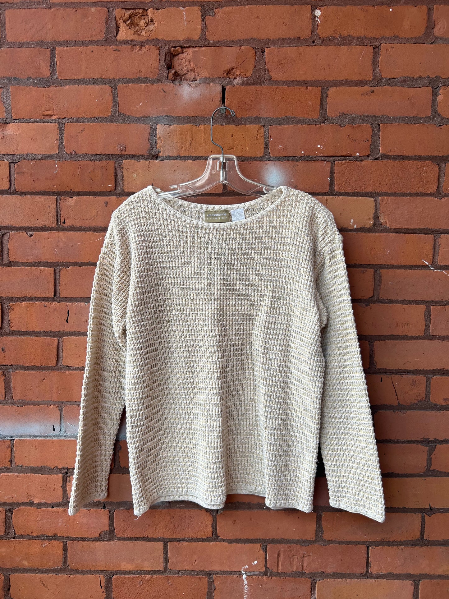 90’s Vintage Beige Silk & Cotton Waffle Knit Sweater / Size M