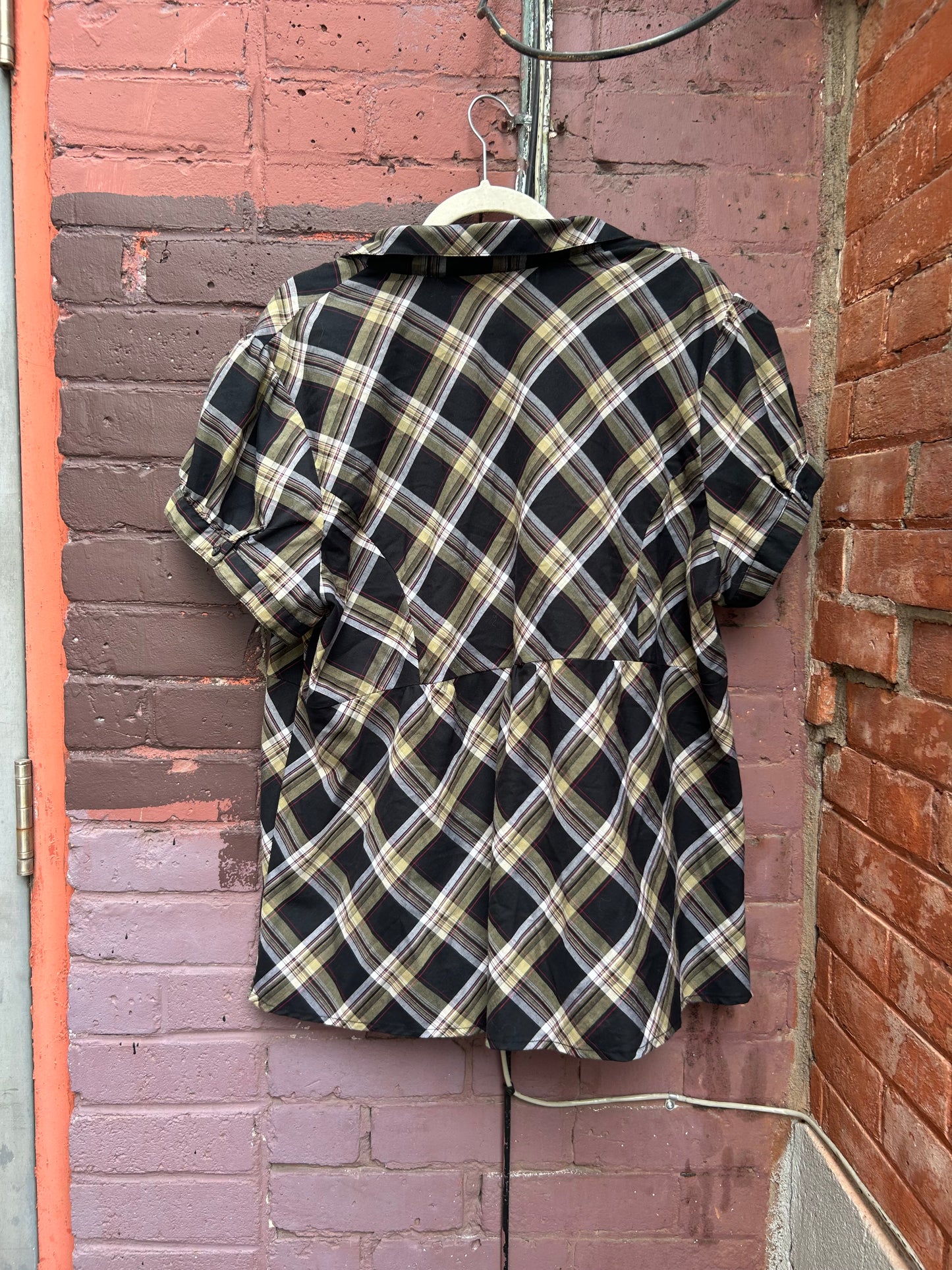 Y2K Vintage Plaid Short Sleeve Blouse / Size 3X
